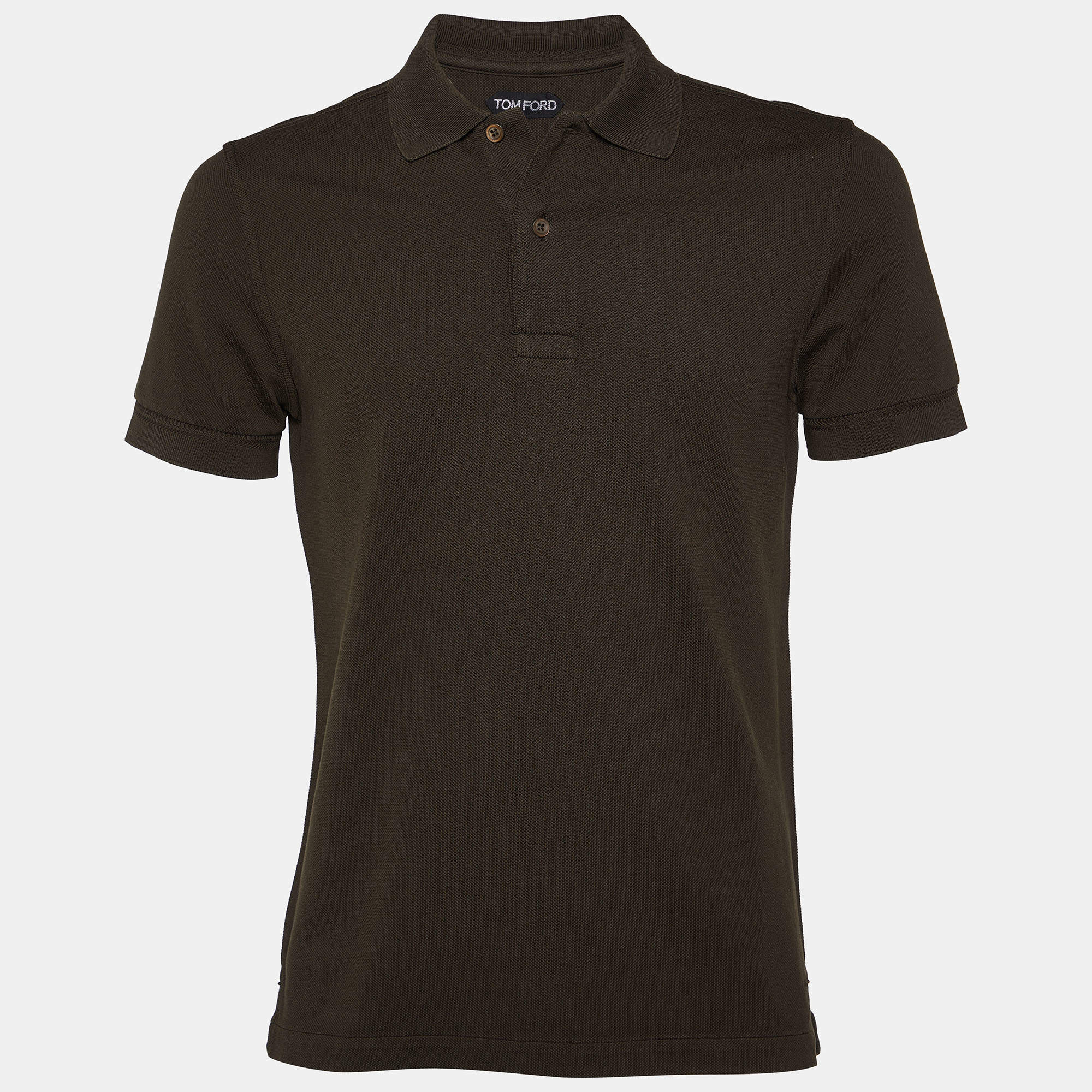 Pre Owned Tom Ford Olive Green Cotton Pique Polo T-Shirt M