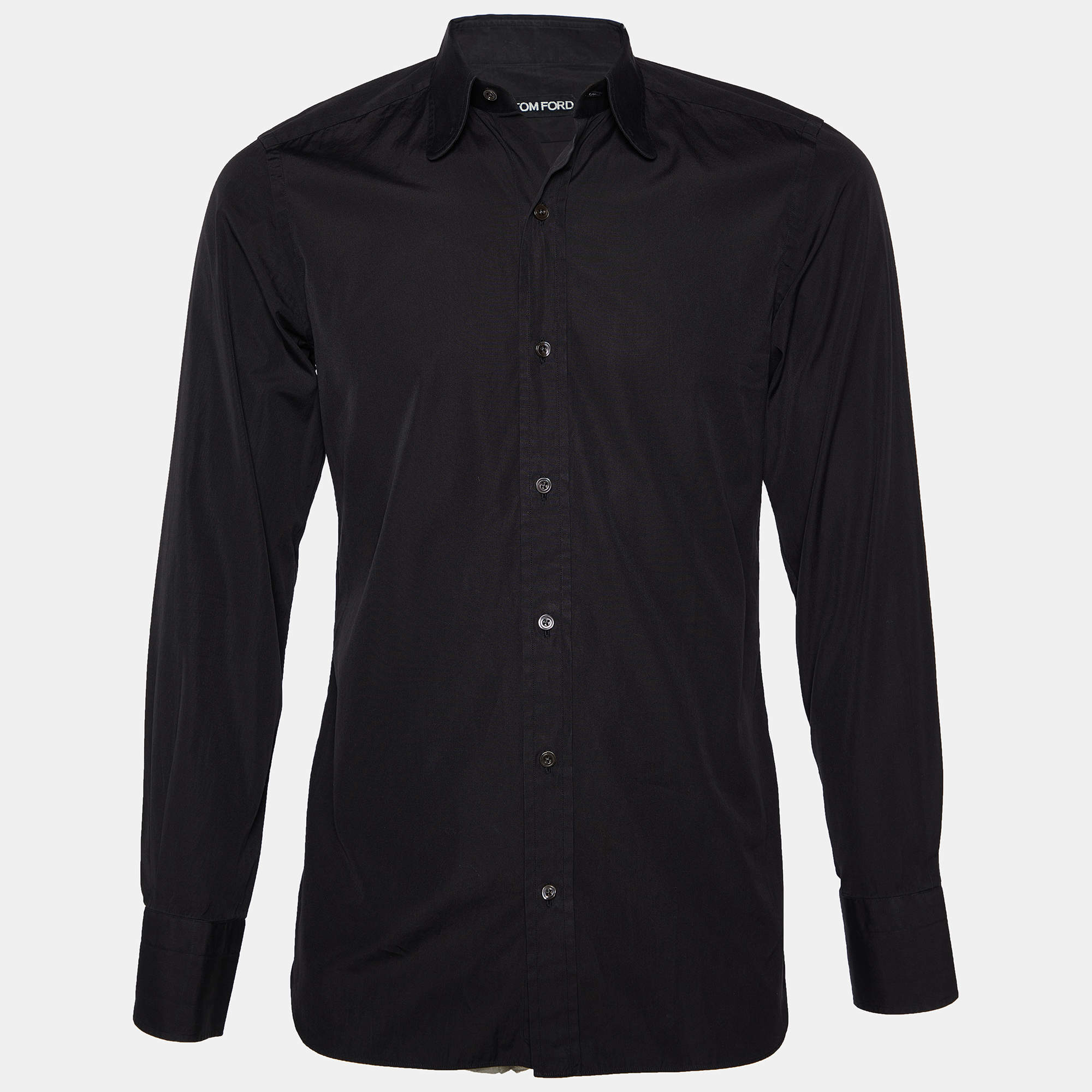 Pre Owned Tom Ford Black Cotton Button Front Shirt S