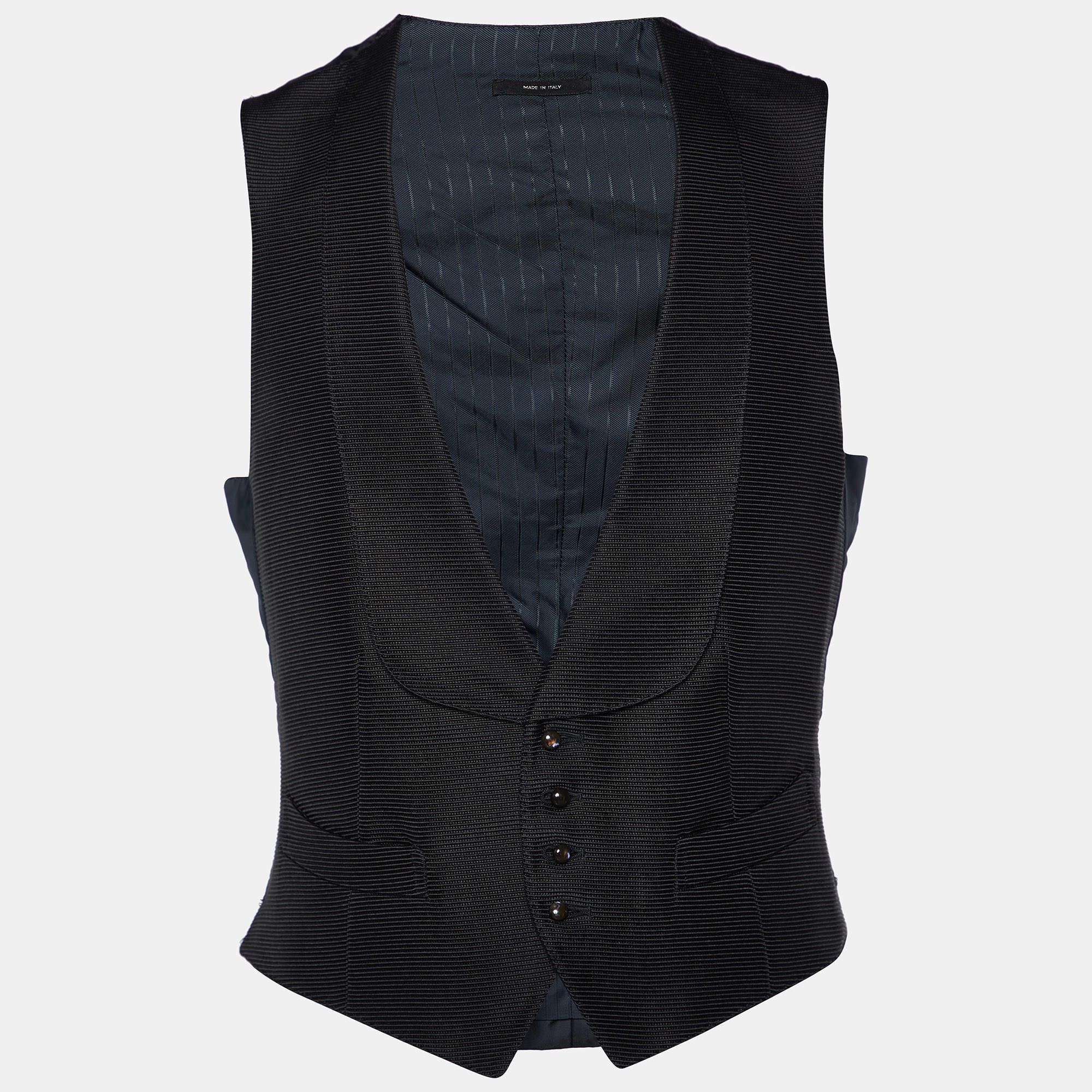 Tom Ford Black Textured Cotton & Silk Gilet S