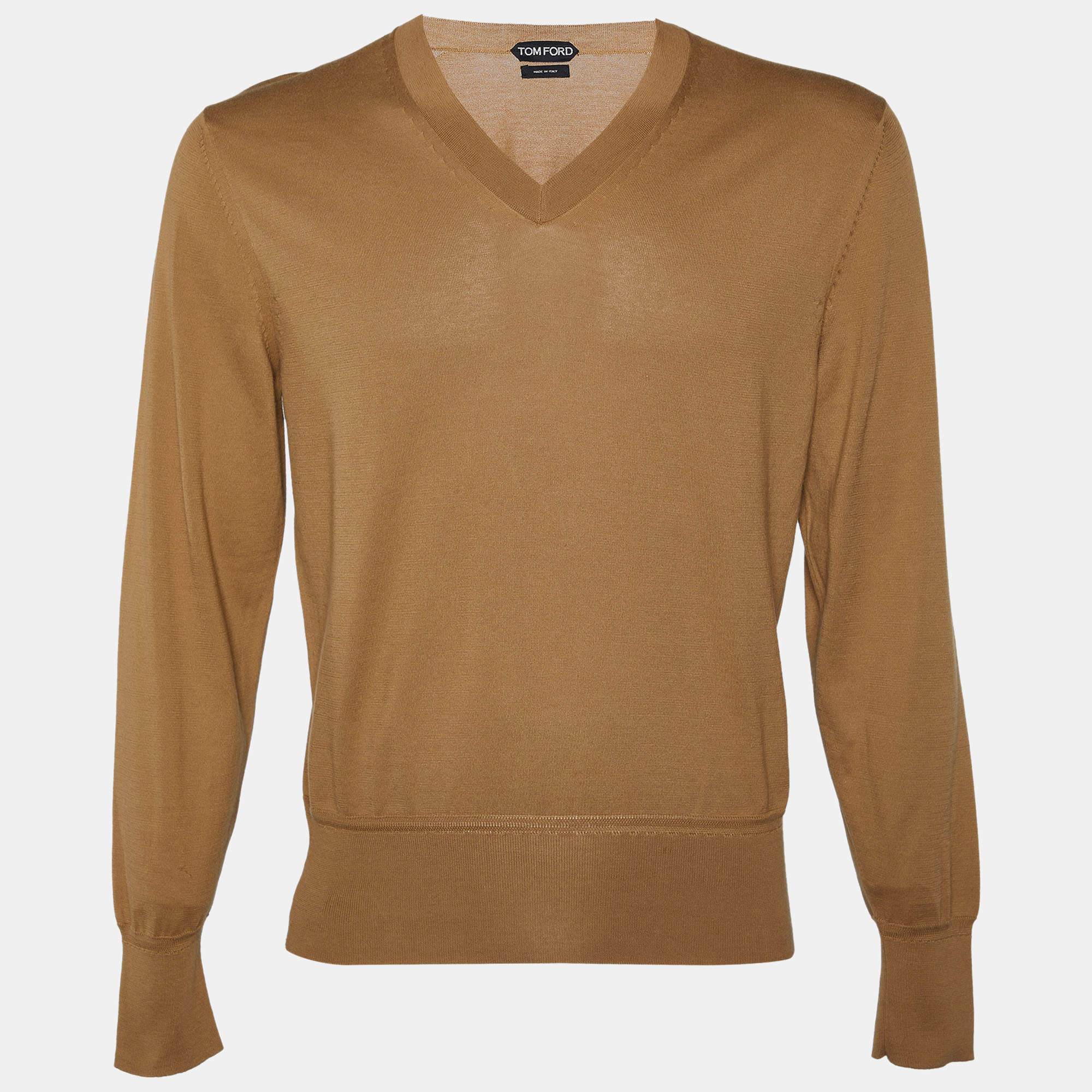 Tom Ford Brown Cotton Knit V Neck Sweater M