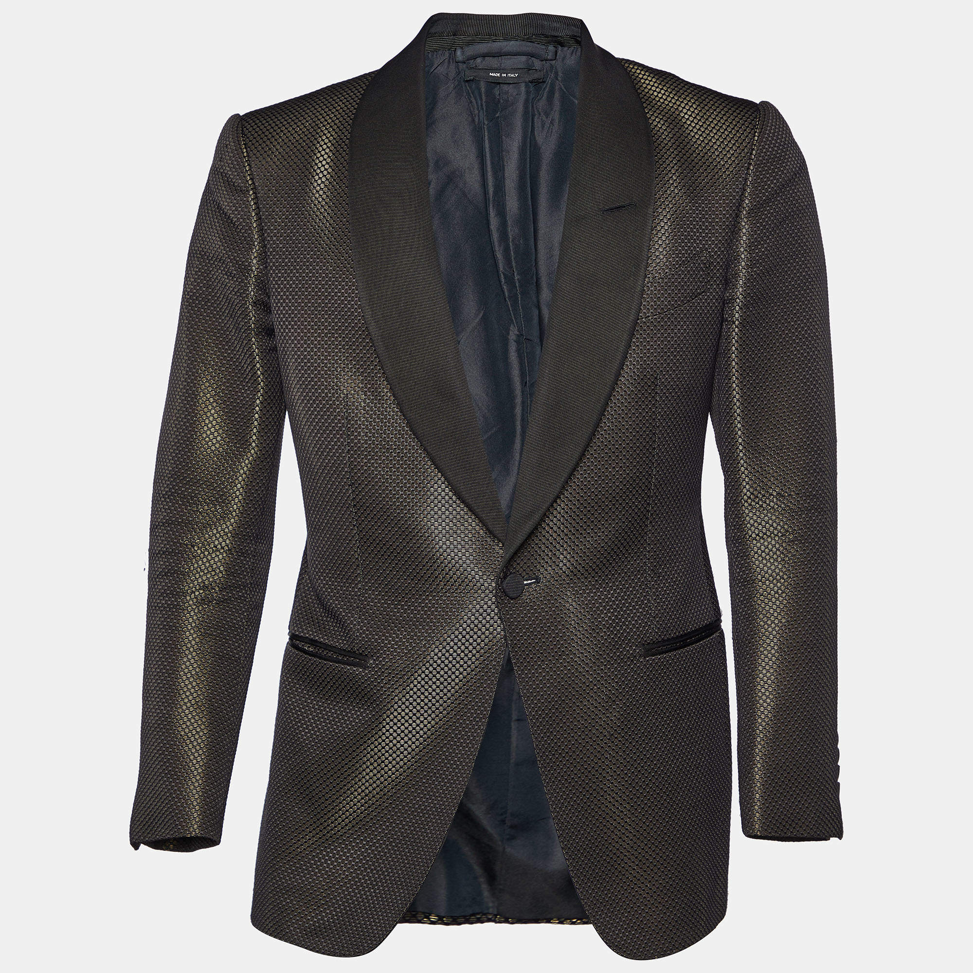 Pre Owned Tom Ford Black Brocade Cotton & Silk Blazer S
