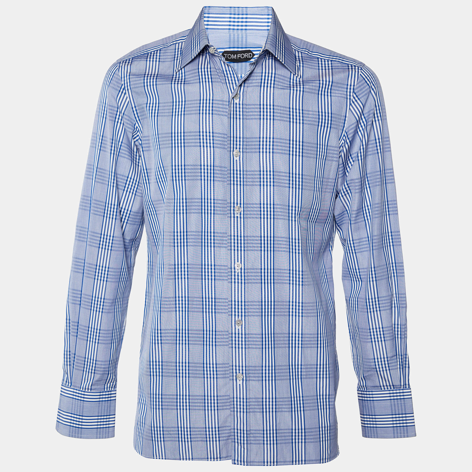 Tom Ford Blue Checkered Cotton Button Front Shirt M