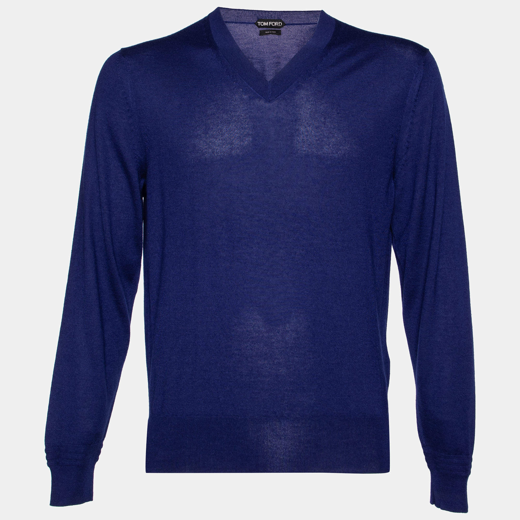 مملوكة مسبقًا Tom Ford Blue Cashmere & Silk V-Neck Sweater L