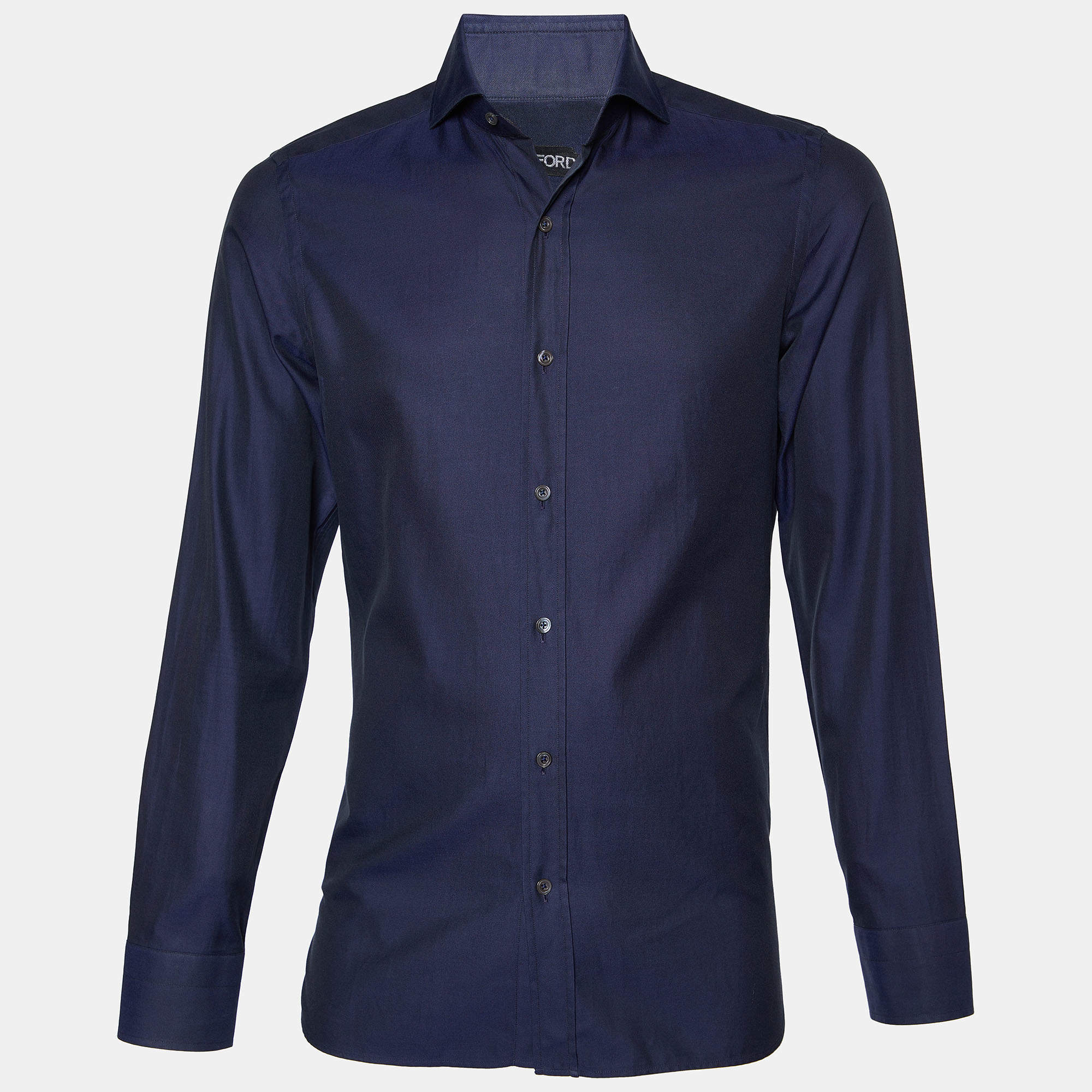 Tom Ford Navy Blue Cotton Button Front Shirt M