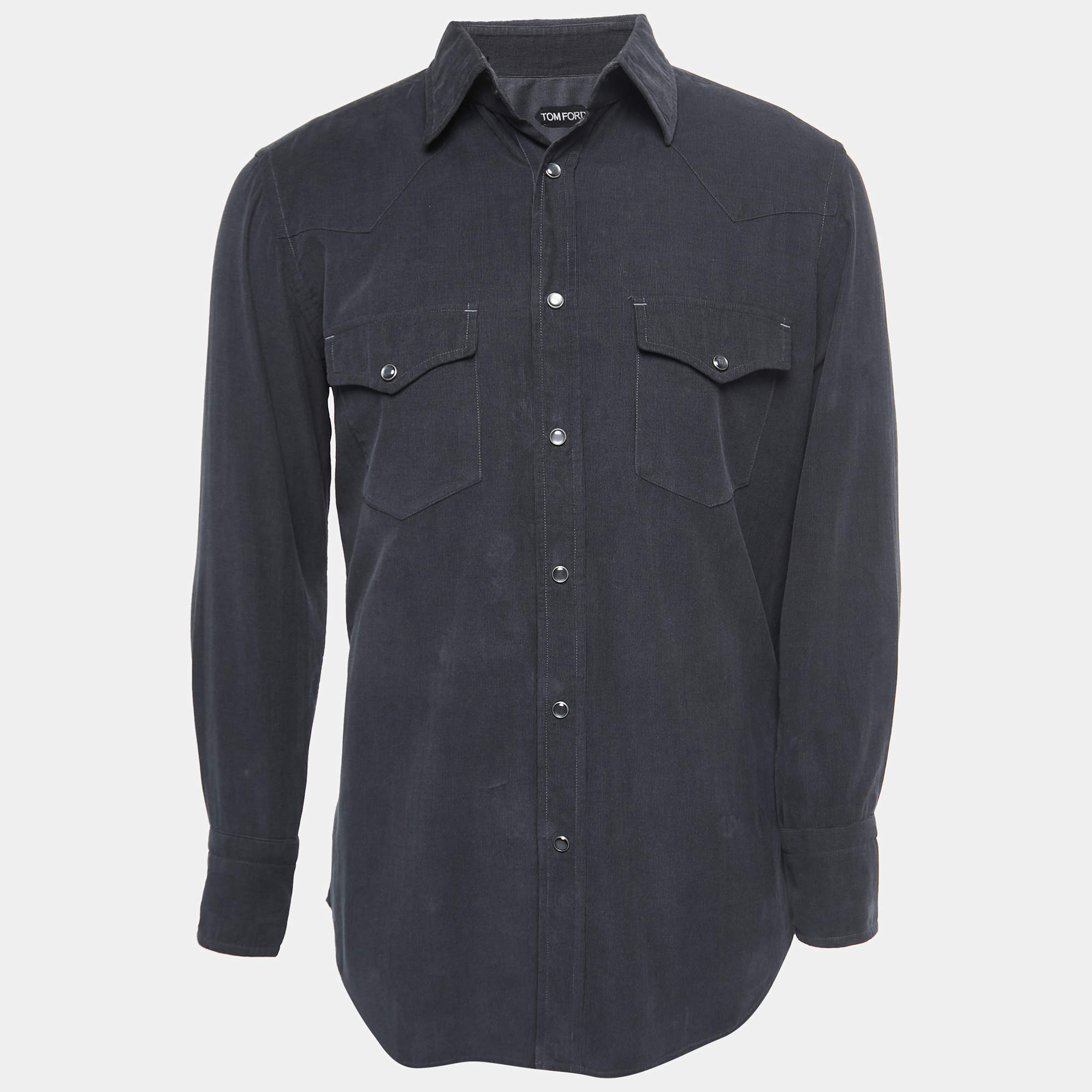 Pre Owned Tom Ford Dark Grey Corduroy Pocket Detail Shirt L