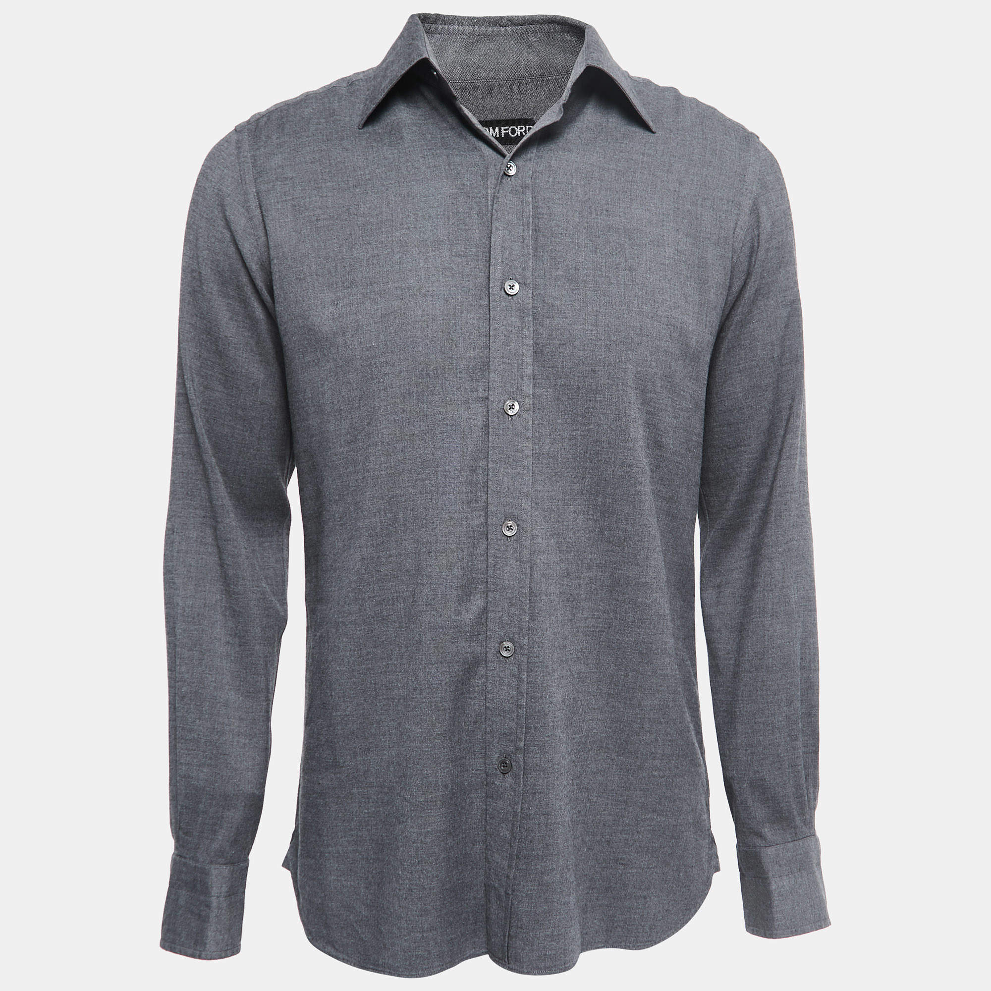 Pre Owned Tom Ford Grey Cotton Blend Button Front Shirt L