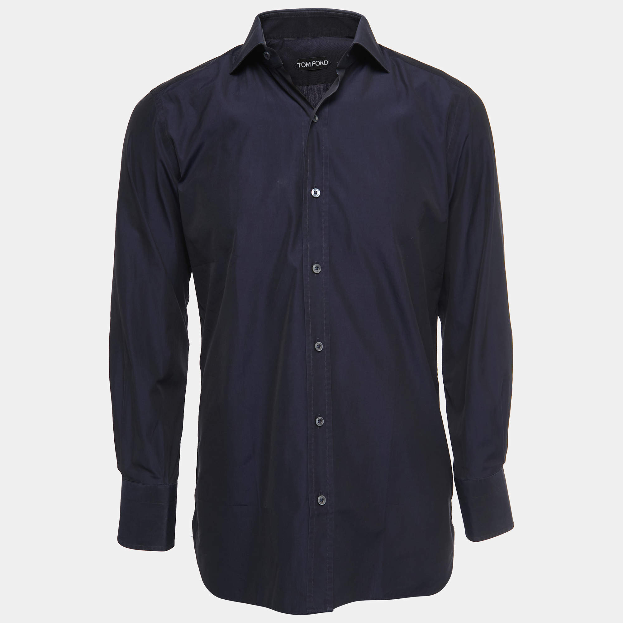 Pre Owned Tom Ford Navy Blue Cotton Button Front Shirt L