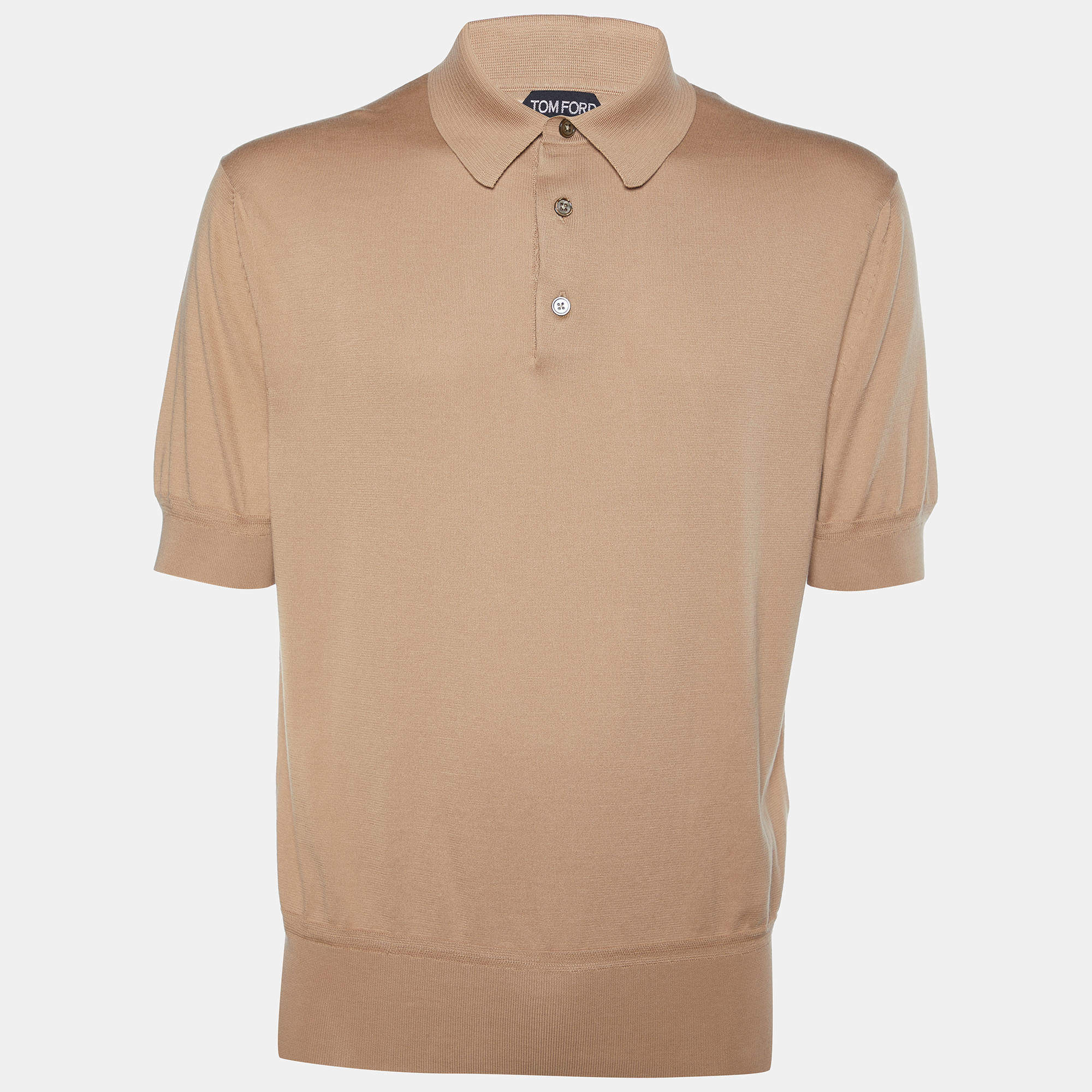 Pre Owned Tom Ford Light Brown Cotton Knit Polo T-Shirt 3XL