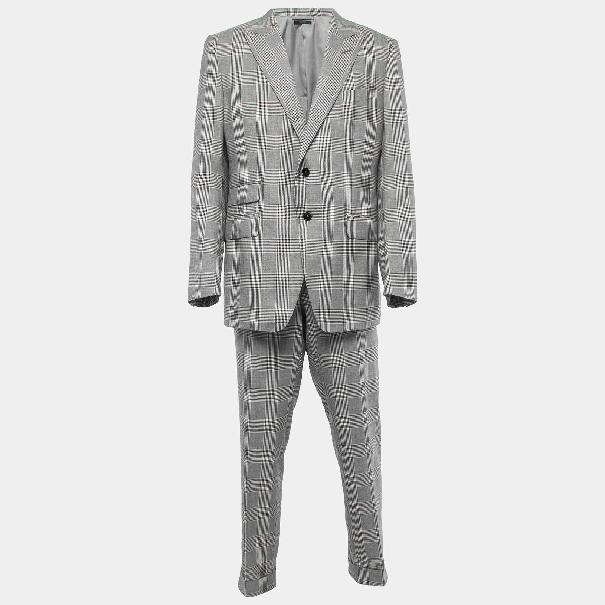Tom Ford Charcoal Grey Checked Wool Single Breasted Blazer & Pant Suit 3XL
