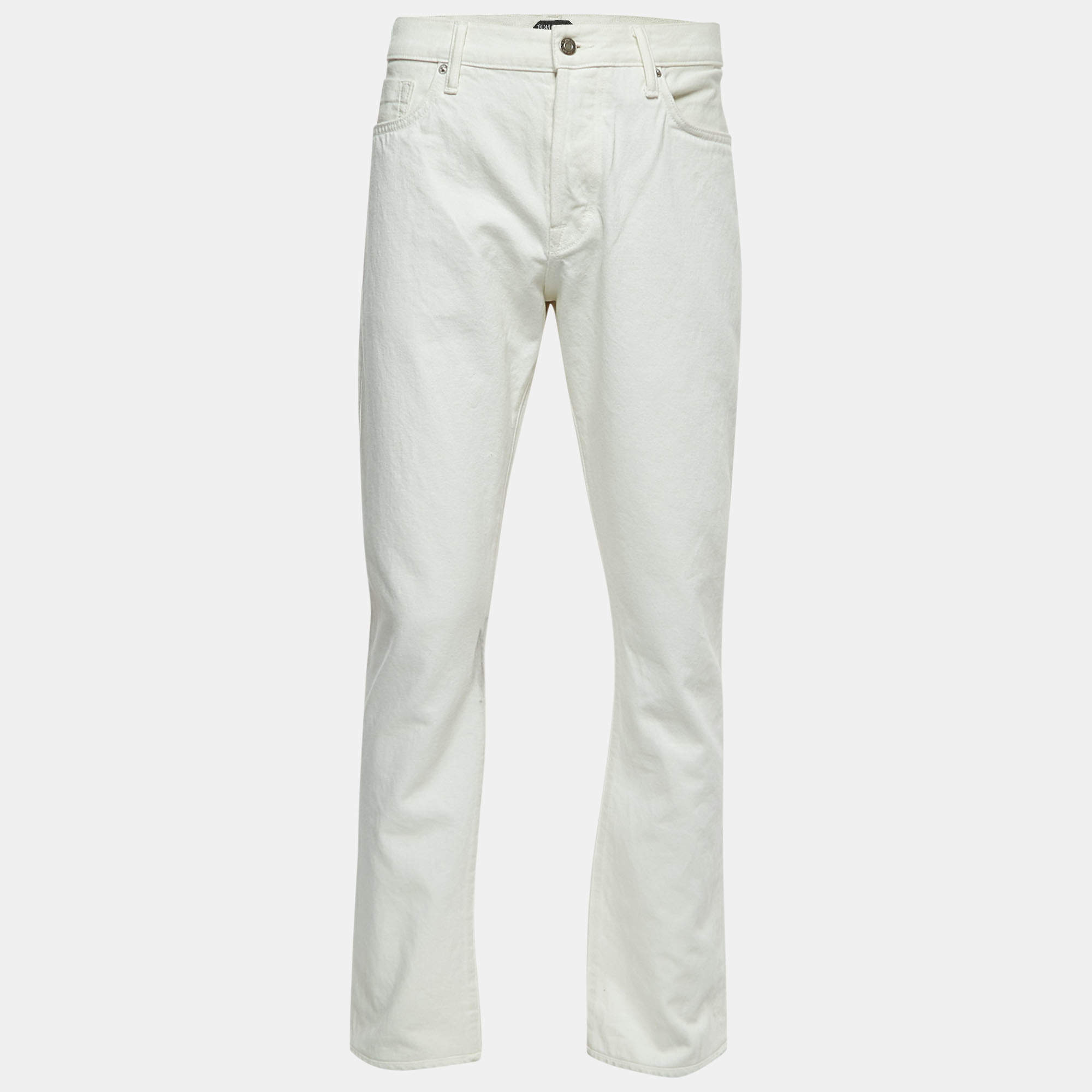Pre Owned Tom Ford White Denim Buttoned Straight Fit Jeans XXL Waist 38"
