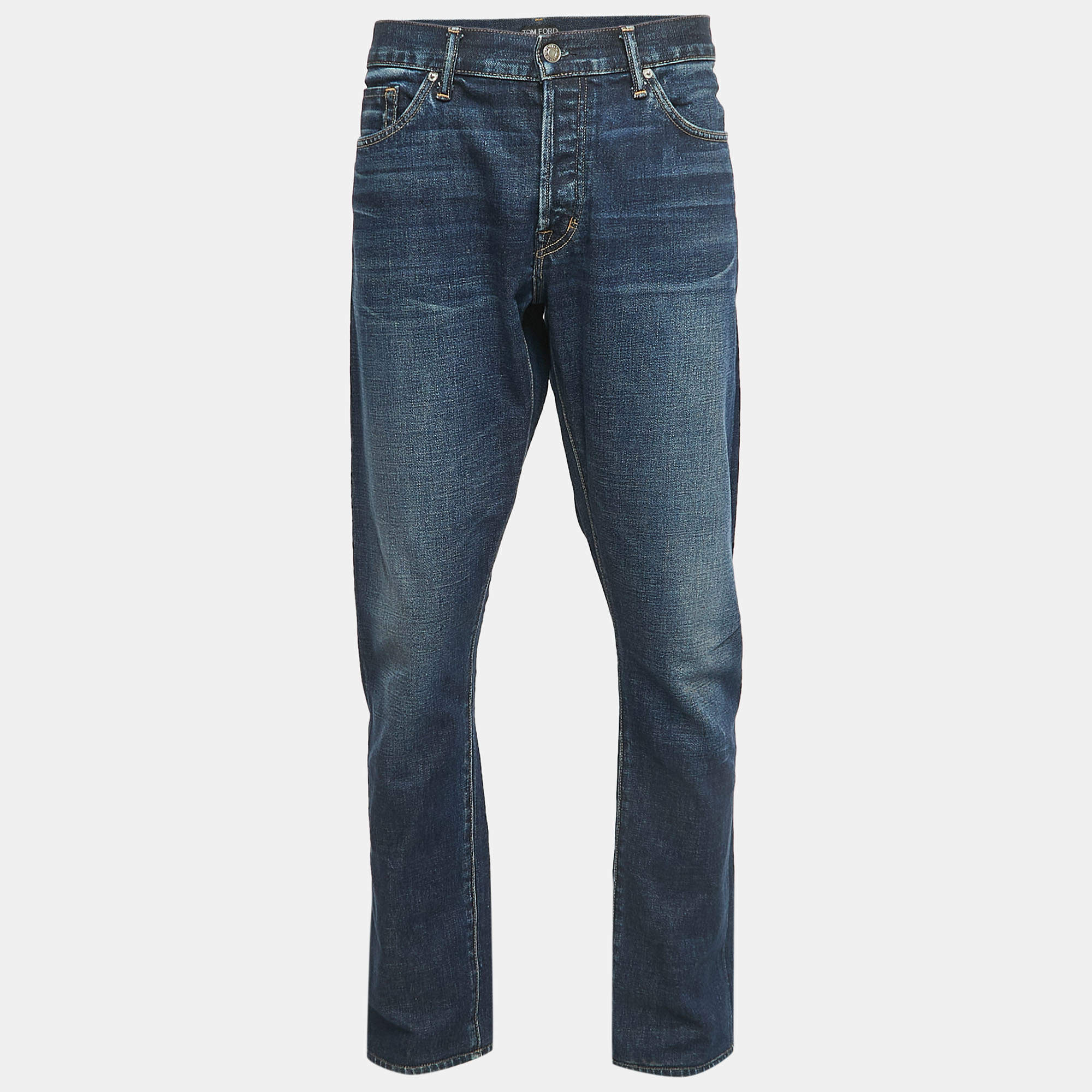 Pre Owned Tom Ford Blue Washed Denim Straight Fit Jeans XXL Waist 38"