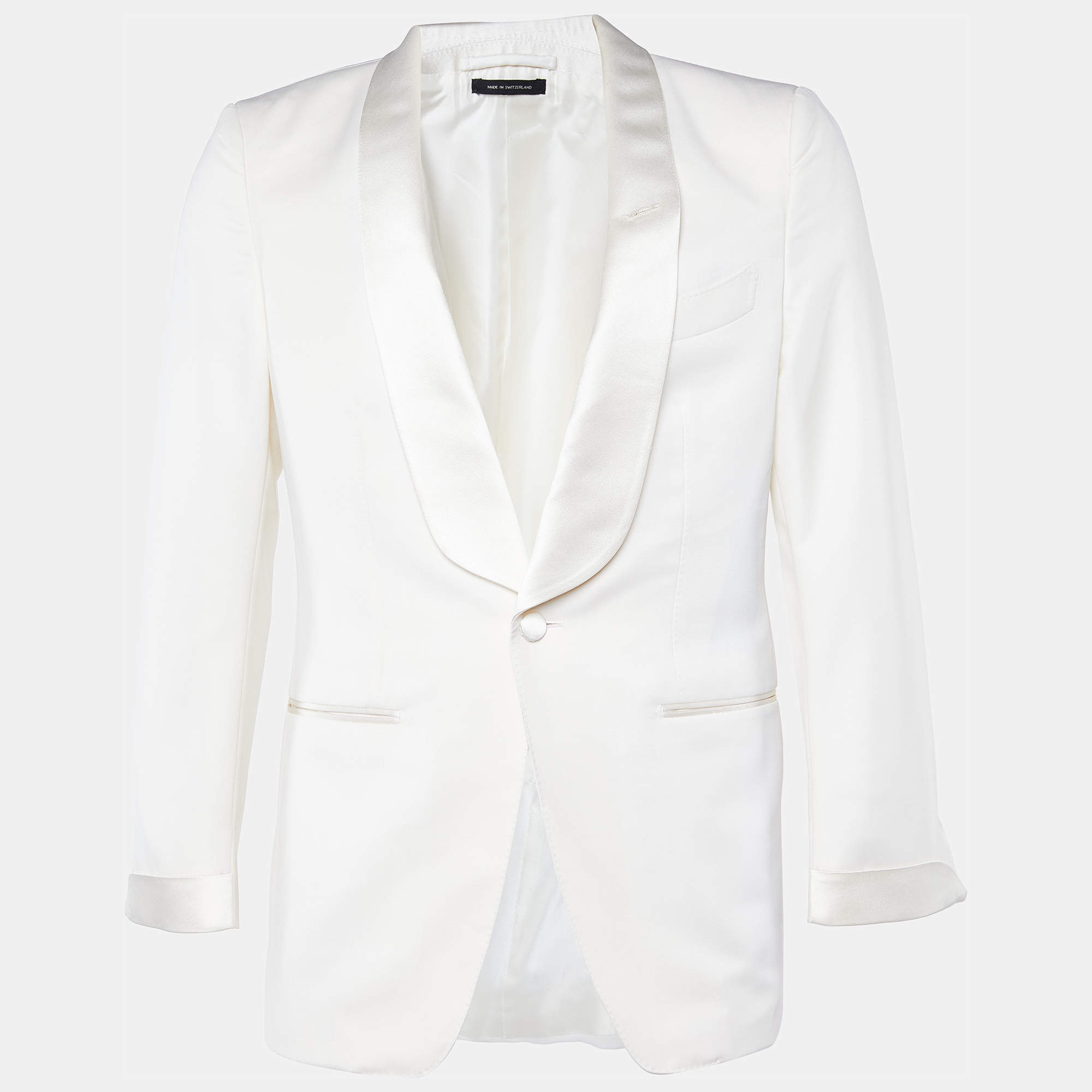 Tom Ford Off-White Wool & Mohair Satin Detail Tuxedo Blazer S