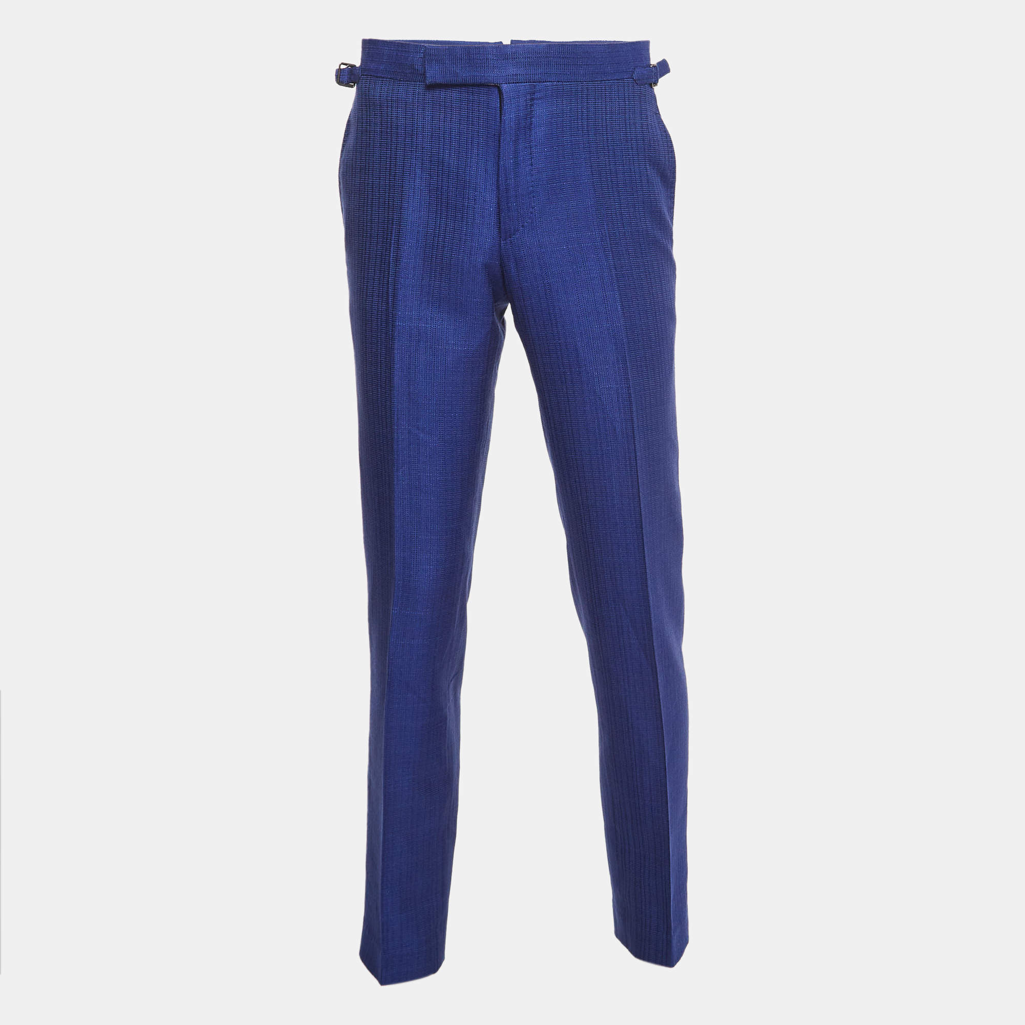 Tom Ford Blue Texture Silk & Cotton Tailored Pants M