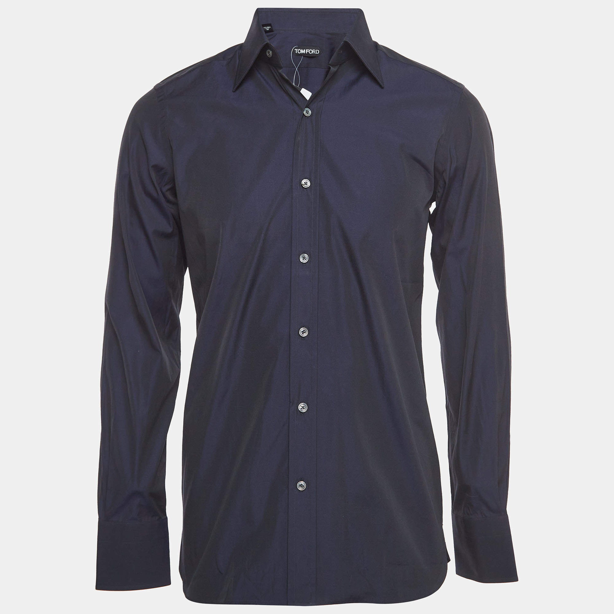 Pre Owned Tom Ford Navy Blue Cotton Long Sleeve Shirt M