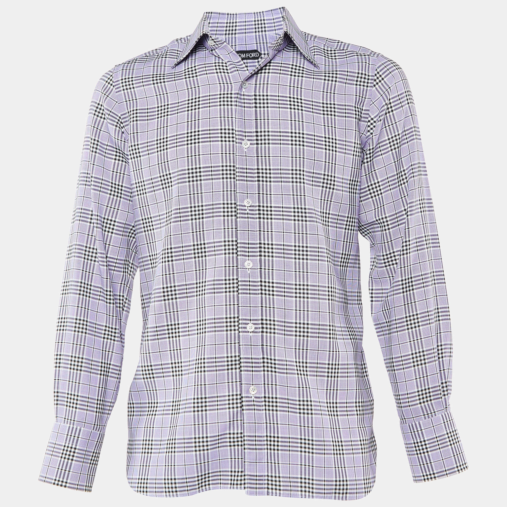 Pre Owned Tom Ford Purple Plaid Checked Cotton Long Sleeve Shirt M