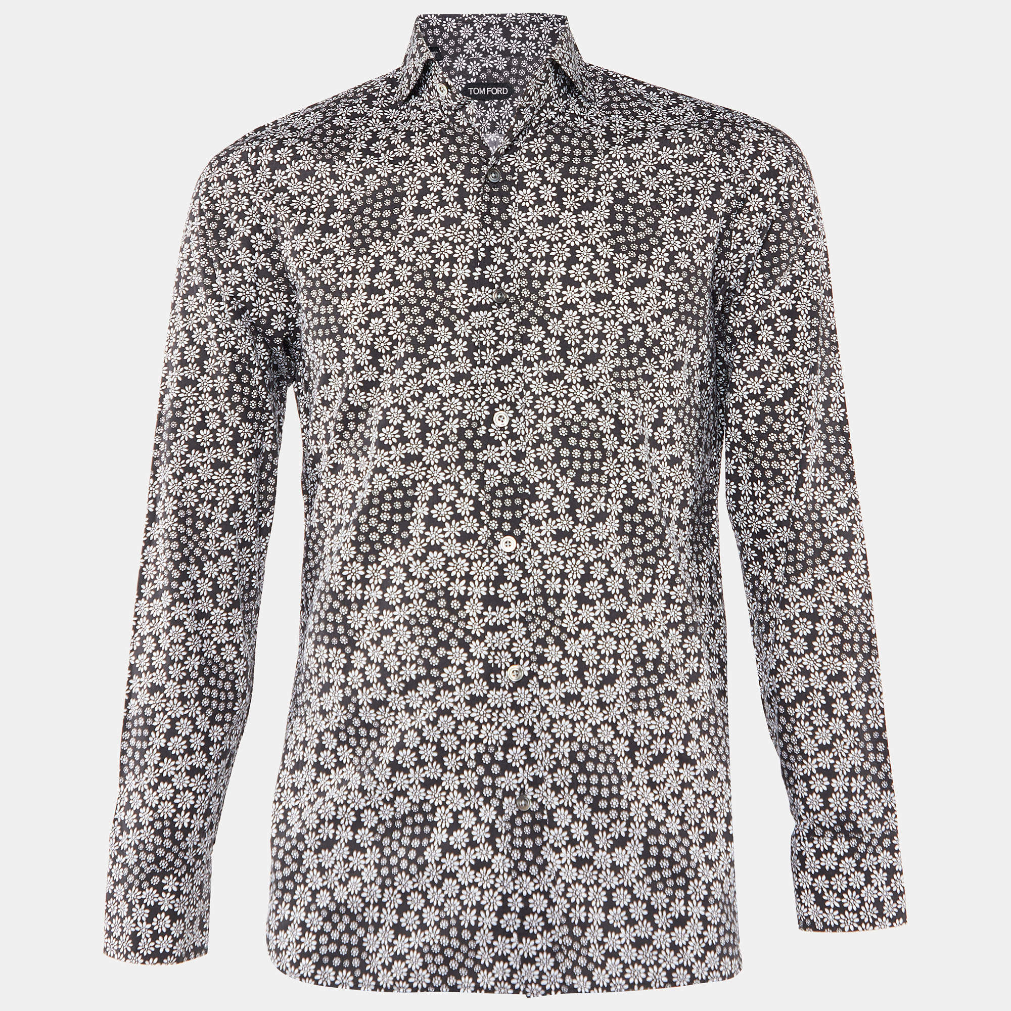 Pre Owned Tom Ford Black Floral Print Cotton Long Sleeve Shirt M