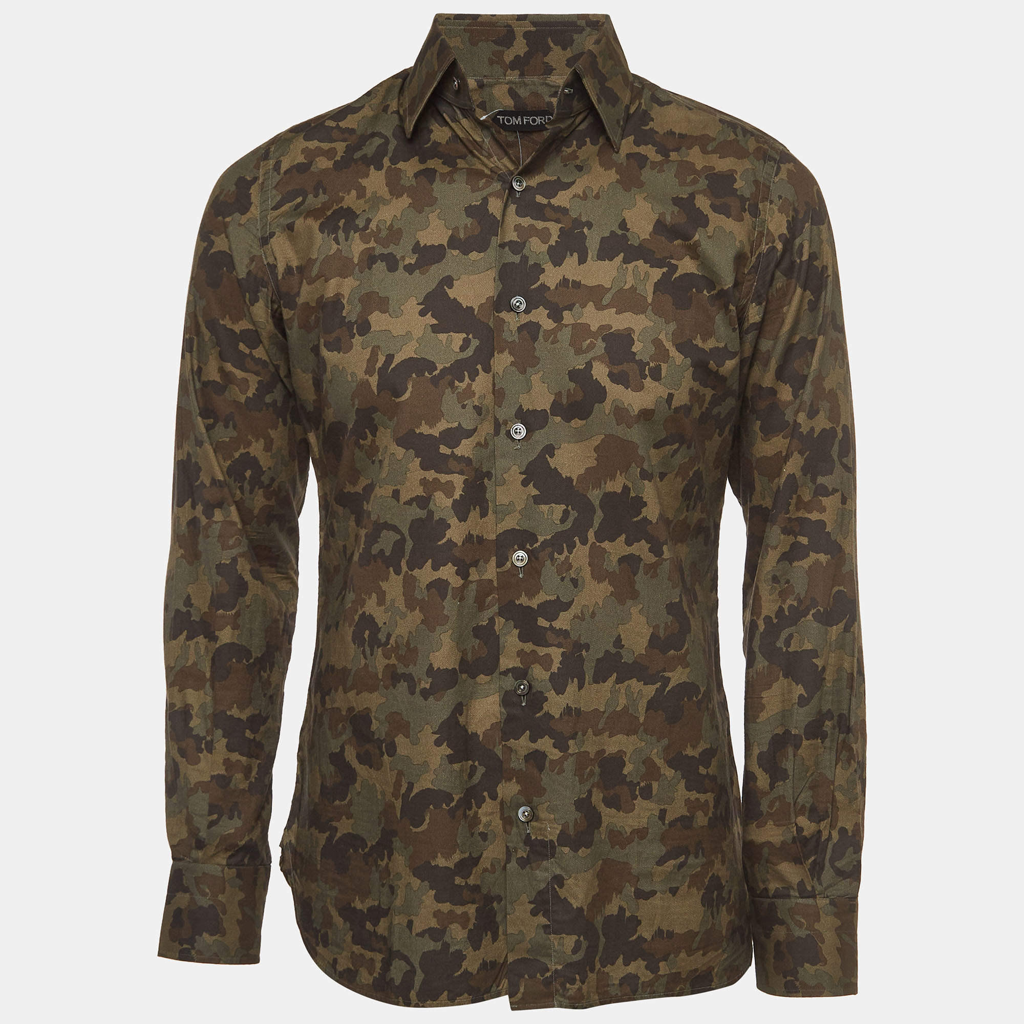 Pre Owned Tom Ford Green Camouflage Print Cotton Long Sleeve Shirt M