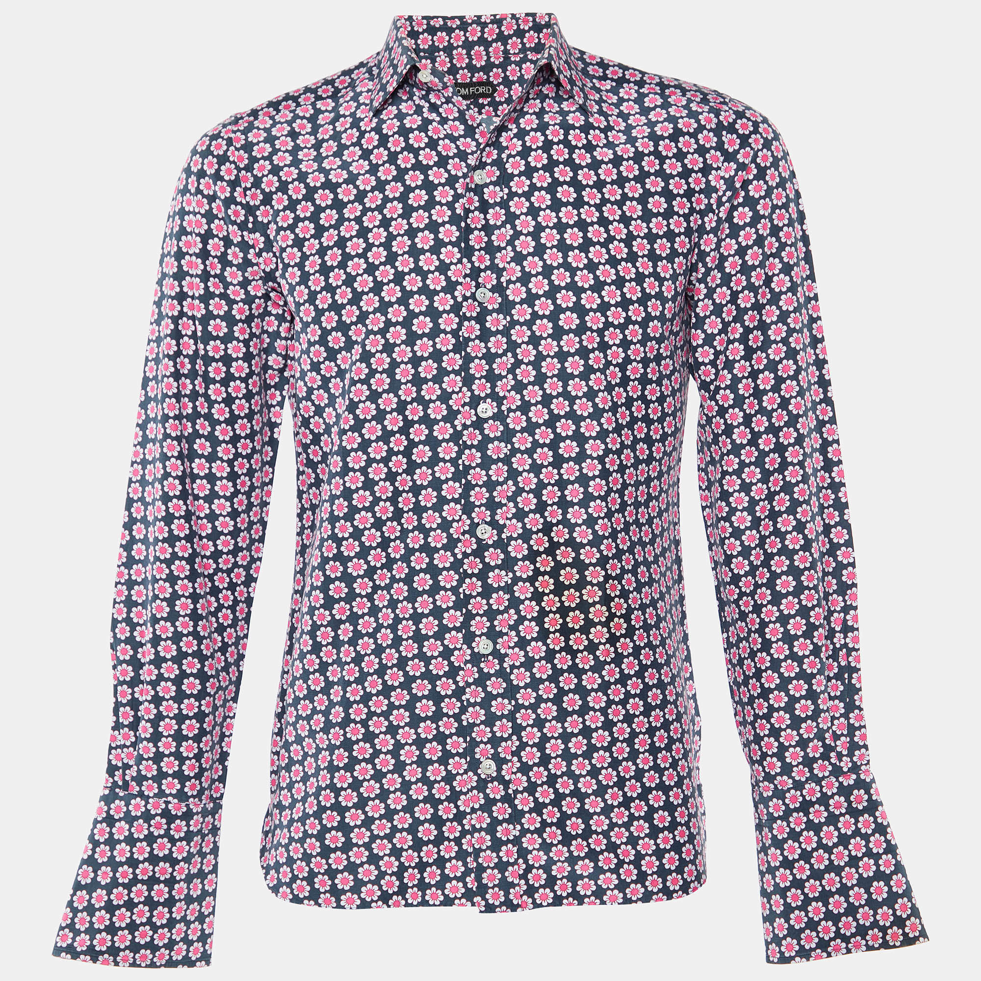 Pre Owned Tom Ford Black/Pink Floral Print Cotton & Silk Long Sleeve Shirt S