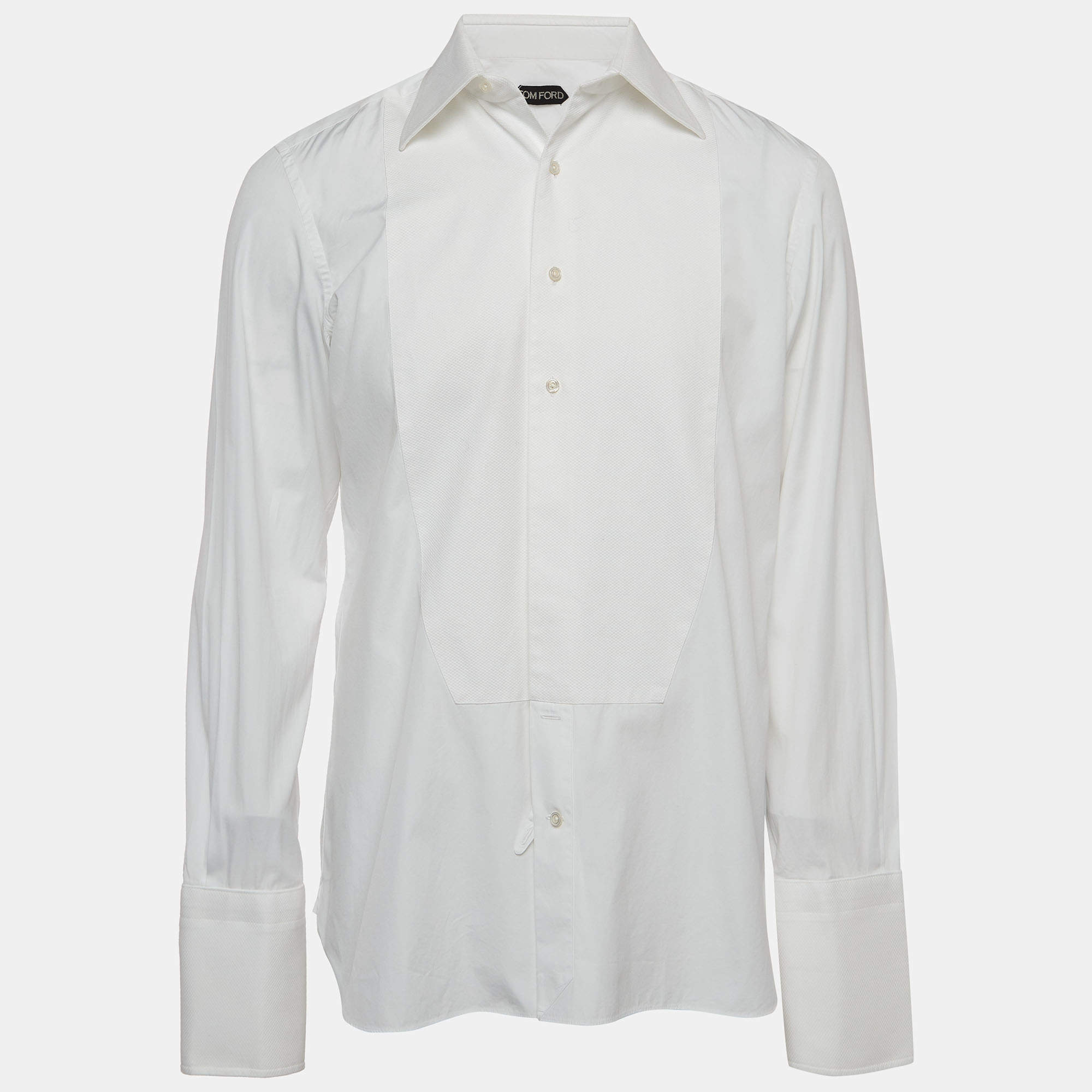 Pre Owned Tom Ford White Cotton Textured Paneled Long Sleeve Shirt M