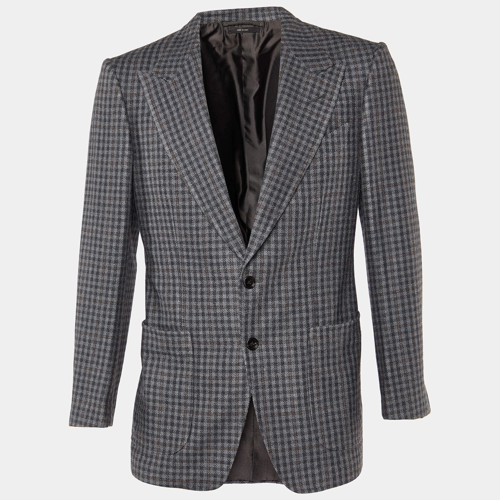 Tom Ford Grey Checked Wool & Silk Shelton Single Breasted Blazer M
