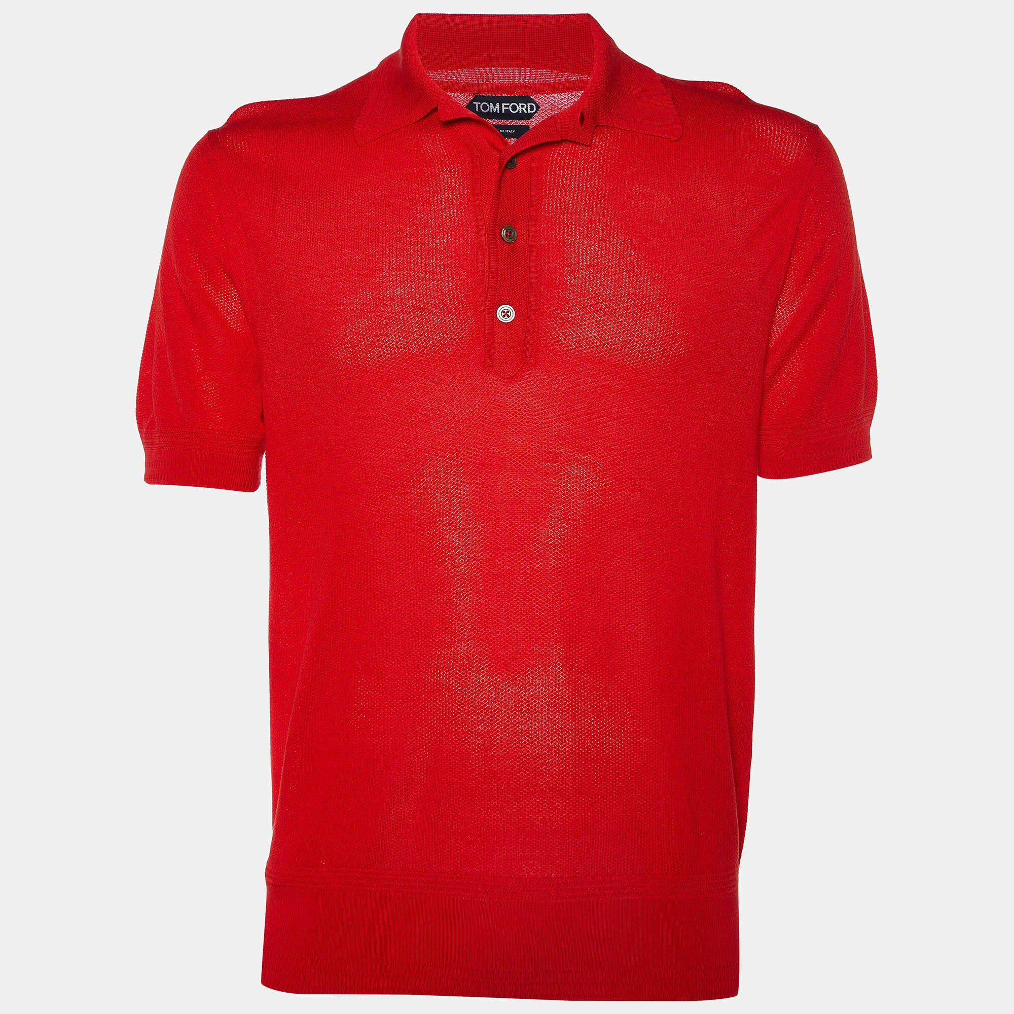 Tom Ford Red Cotton Knit Polo T-Shirt L
