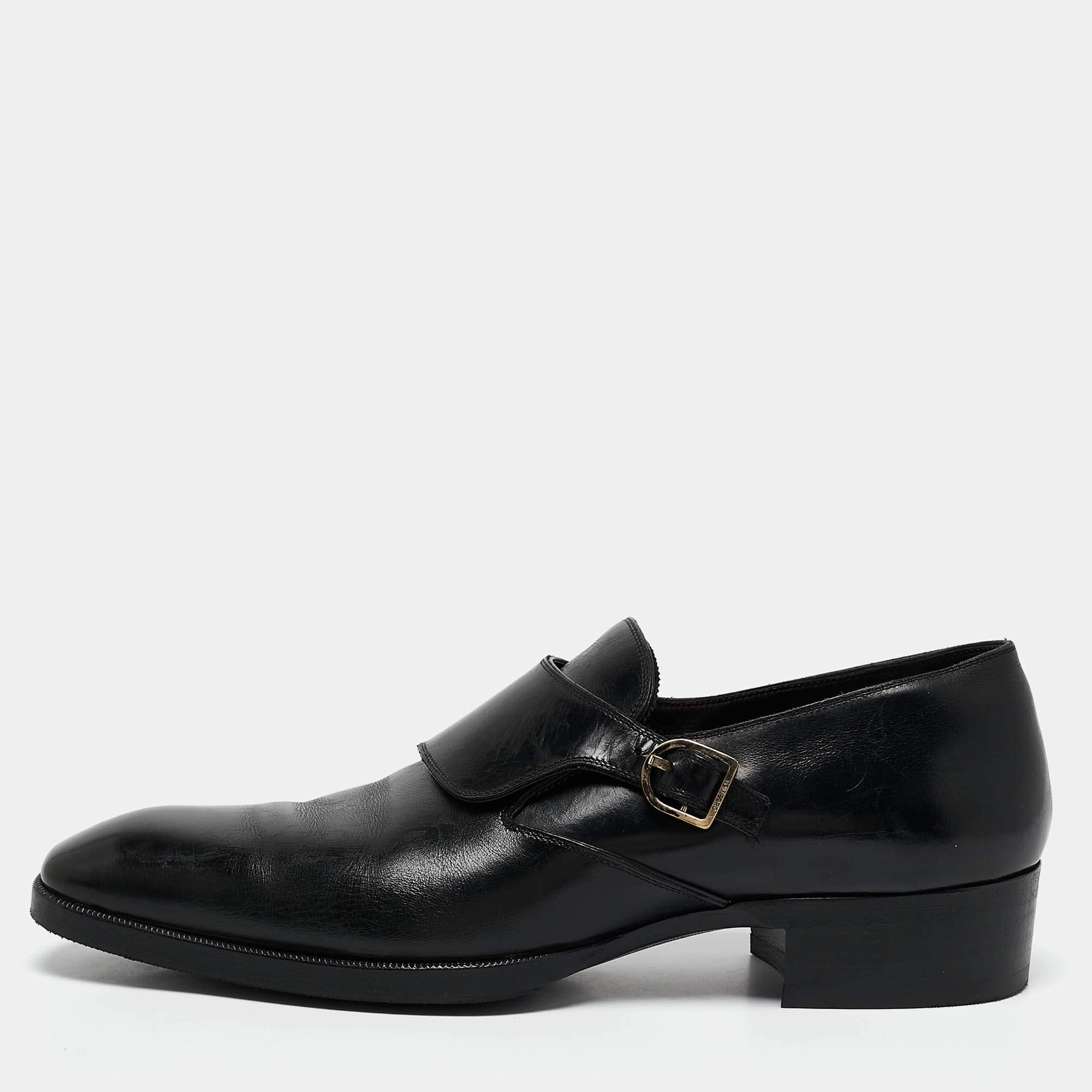 Tom Ford Black Leather Single Flap Monks Size 43.5