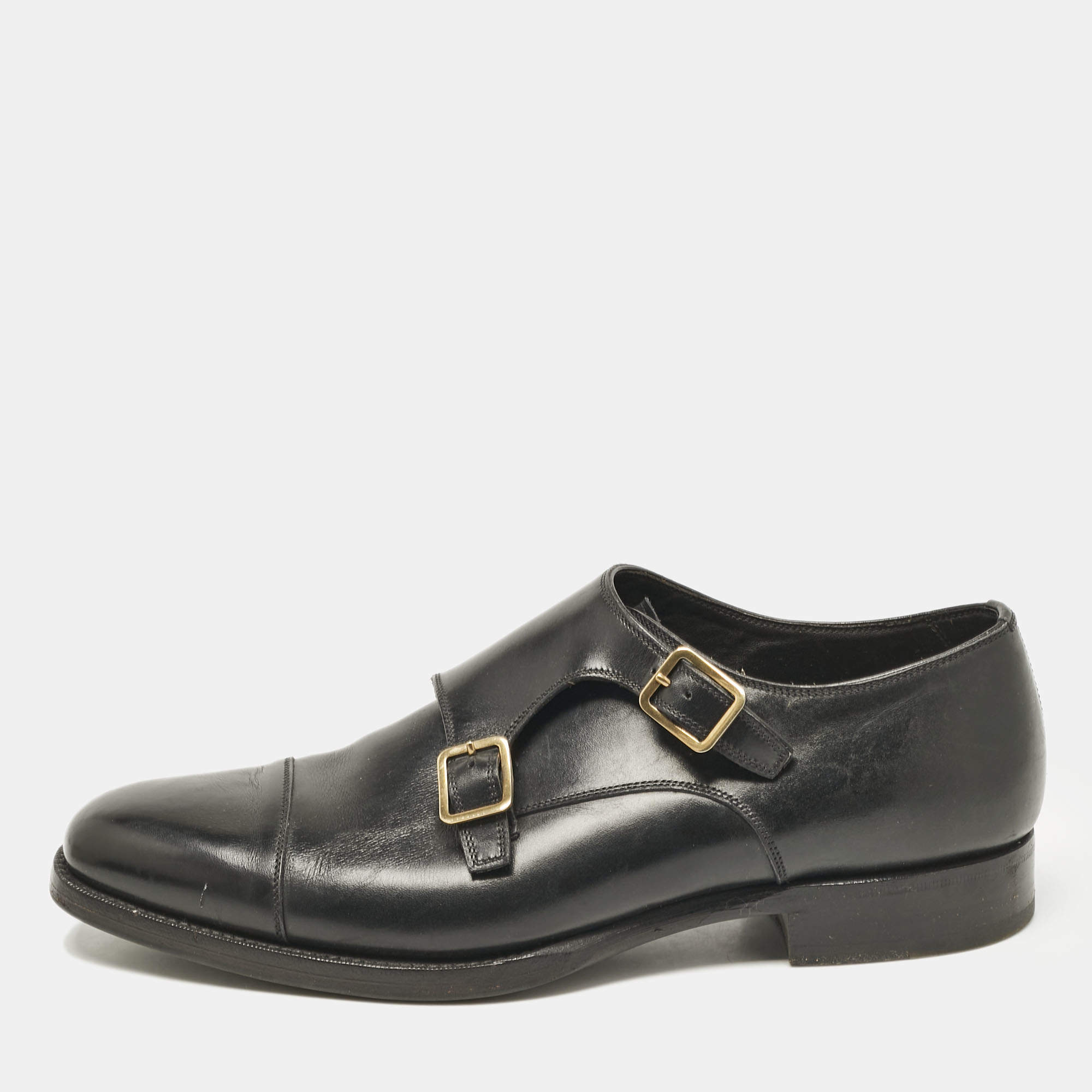Tom Ford Black Leather Elkan Monk Strap Derby Size 42