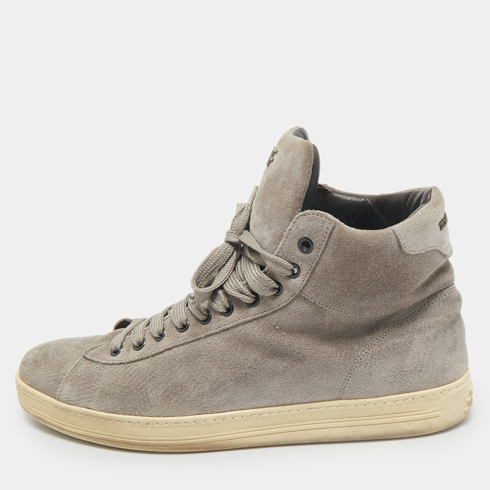 Tom Ford Grey Suede Russell High Top Sneakers Size 45