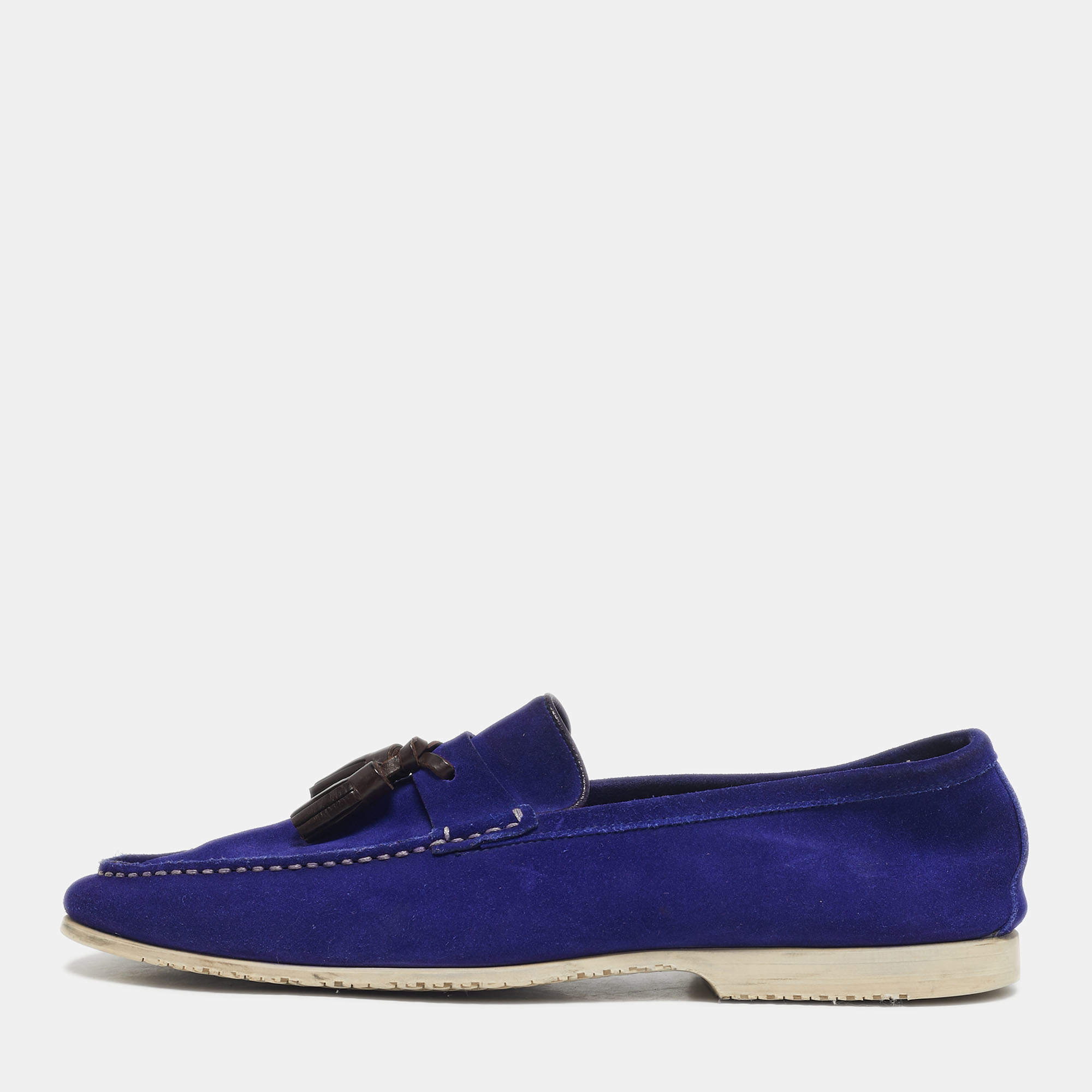 Pre Owned Tom Ford Blue Suede Tassel Detail Loafers Size 44.5