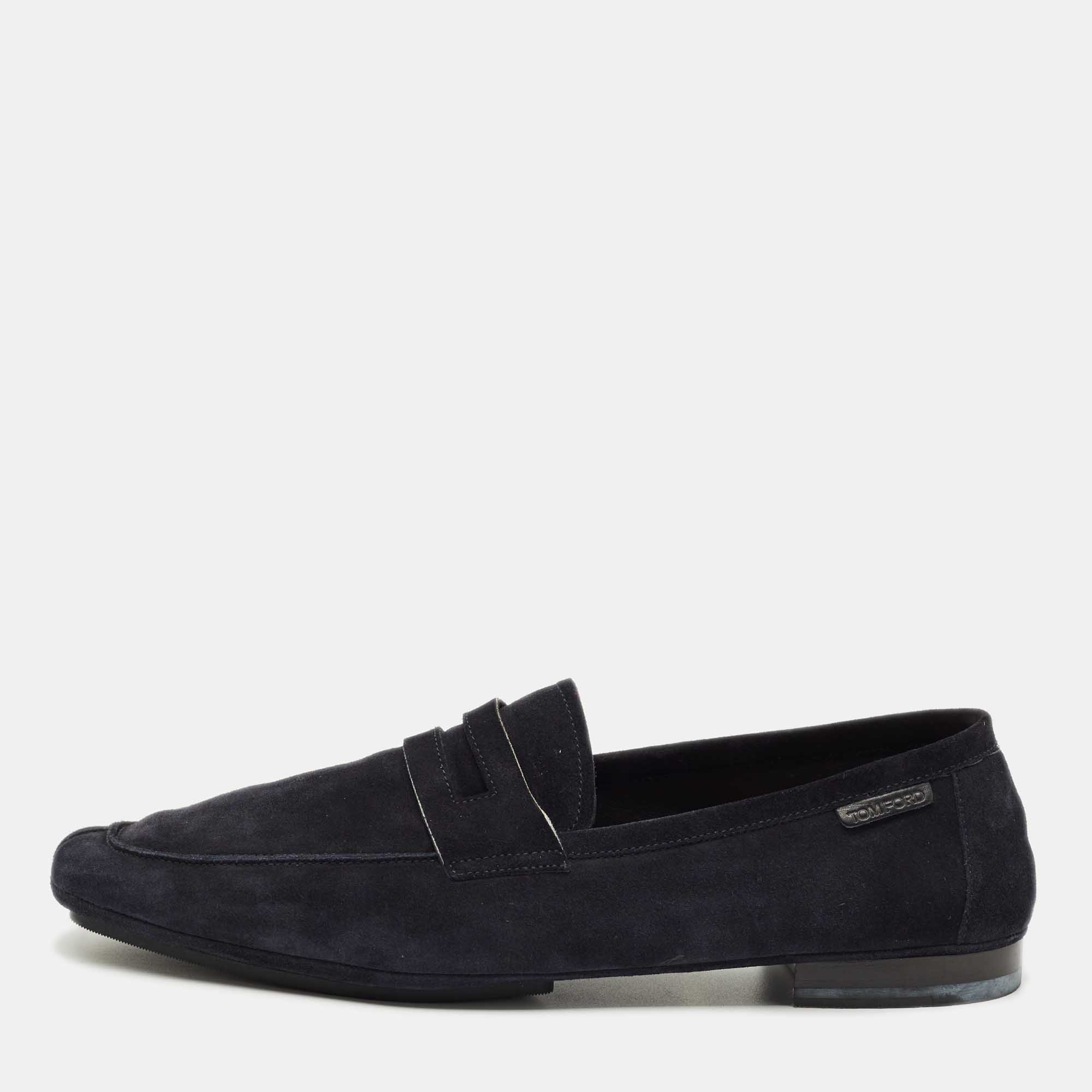 Pre Owned Tom Ford Navy Blue Suede Slip On Loafers Size 44