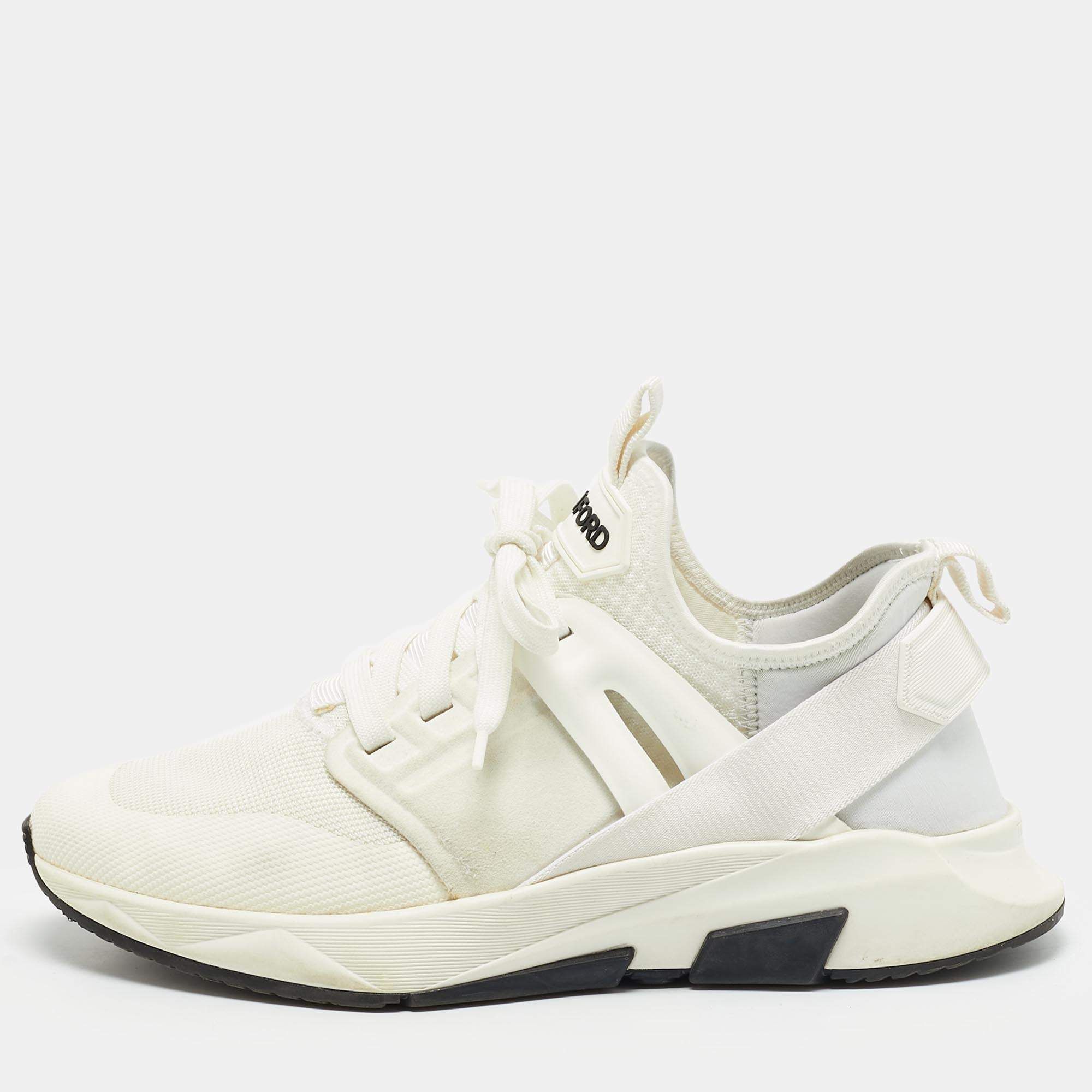مملوكة مسبقًا Tom Ford Jago Size 42.5 White Canvas and Neoprene Low Top Sneakers