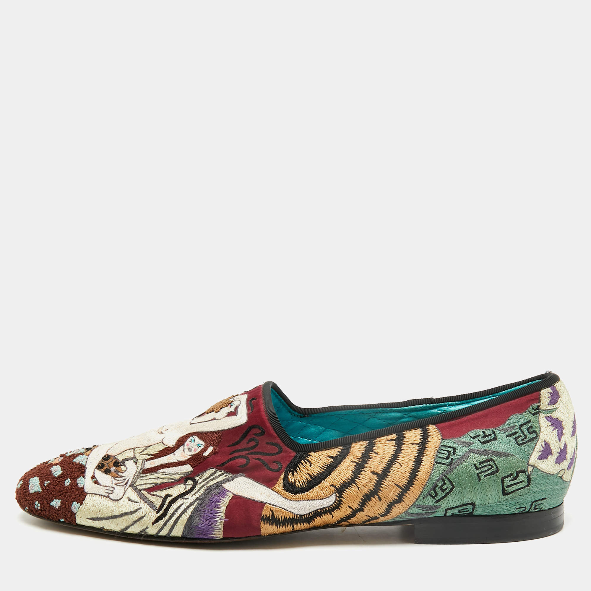 Pre Owned Tom Ford Size 44 Multicolor Brocade Fabric Smoking Slippers