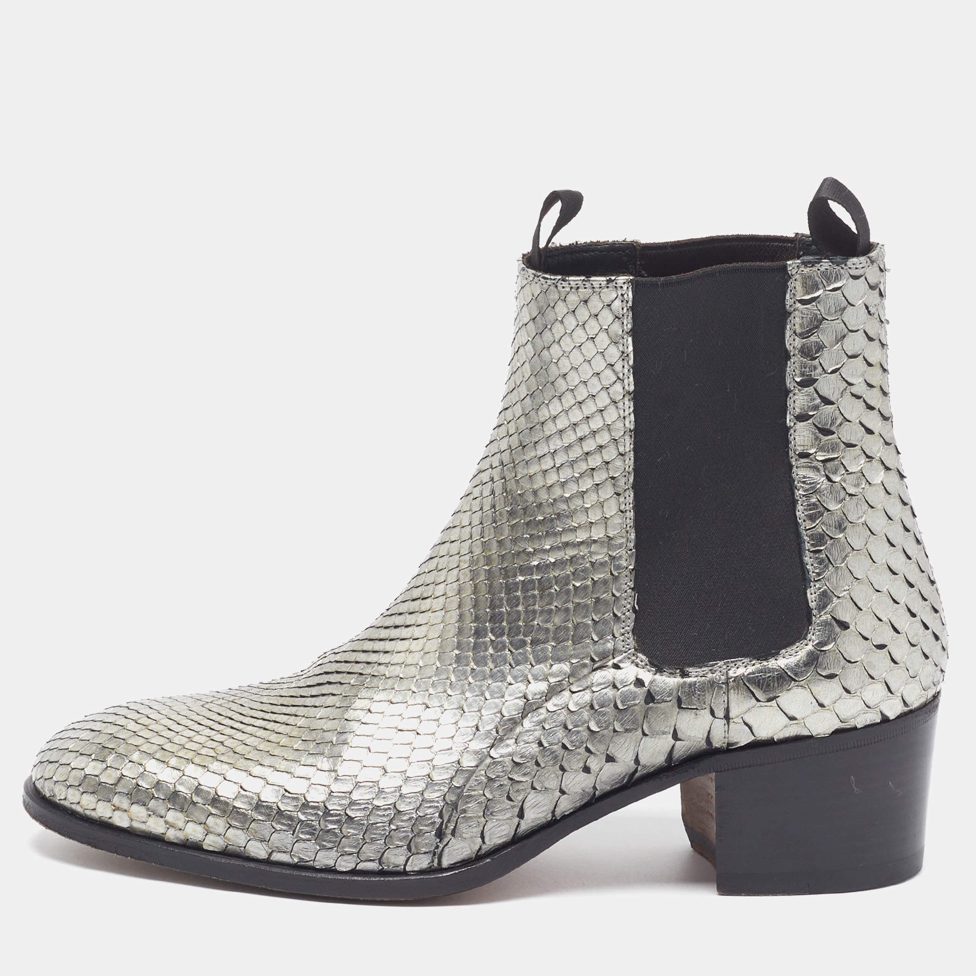 Pre Owned Tom Ford Size 41 Silver Python Leather Chelsea Boots