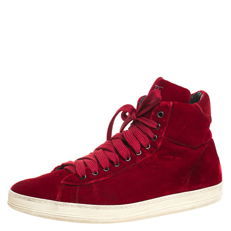 Tom Ford Red Velvet Russell High Top Sneakers Size 46 Tom Ford | TLC
