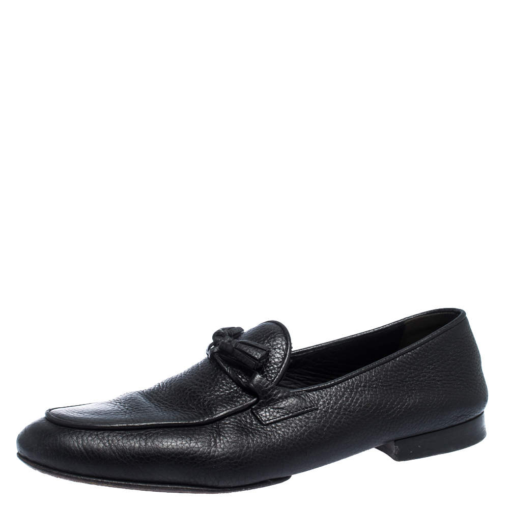 حذاء لوفرز توم فورد مزين دلاية شراشيب جلد أسود مقاس 44.5
