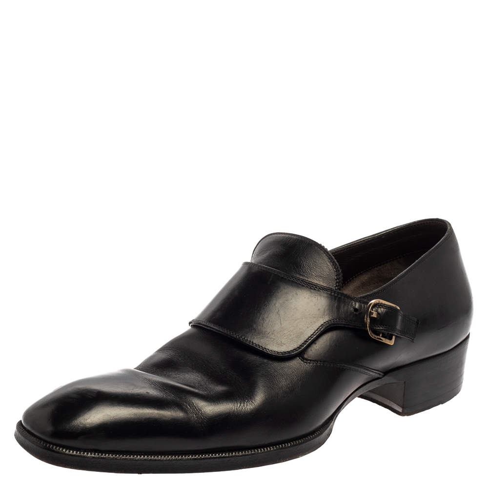 Pre Owned Tom Ford Black Leather Buckle Loafer Size  44.5