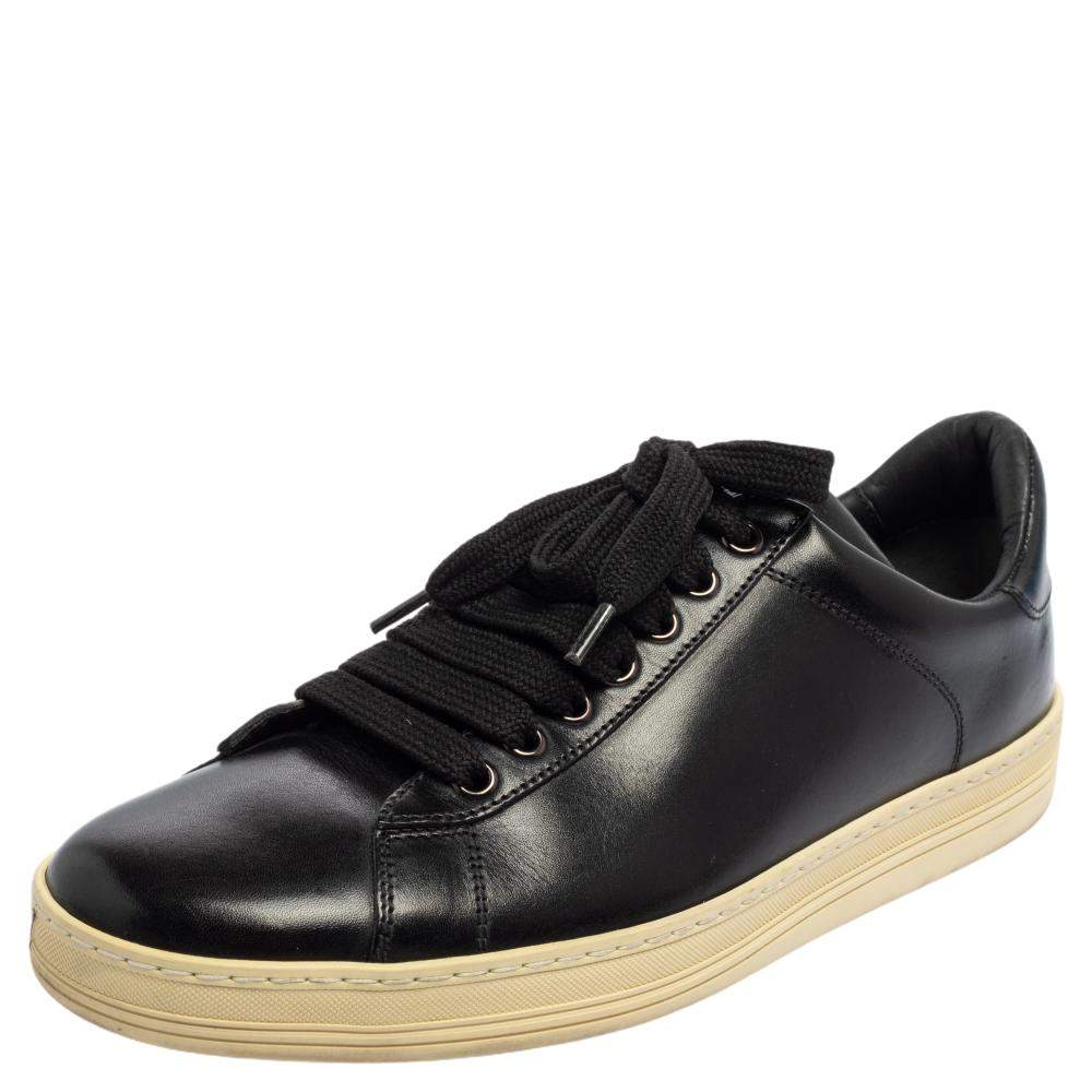 Tom Ford  Black Leather Low Top Sneakers Size 41.5