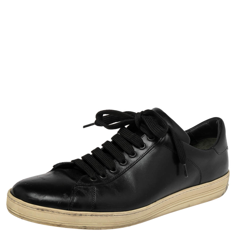 Tom Ford Black Leather Warwick Low Top Sneakers Size 44