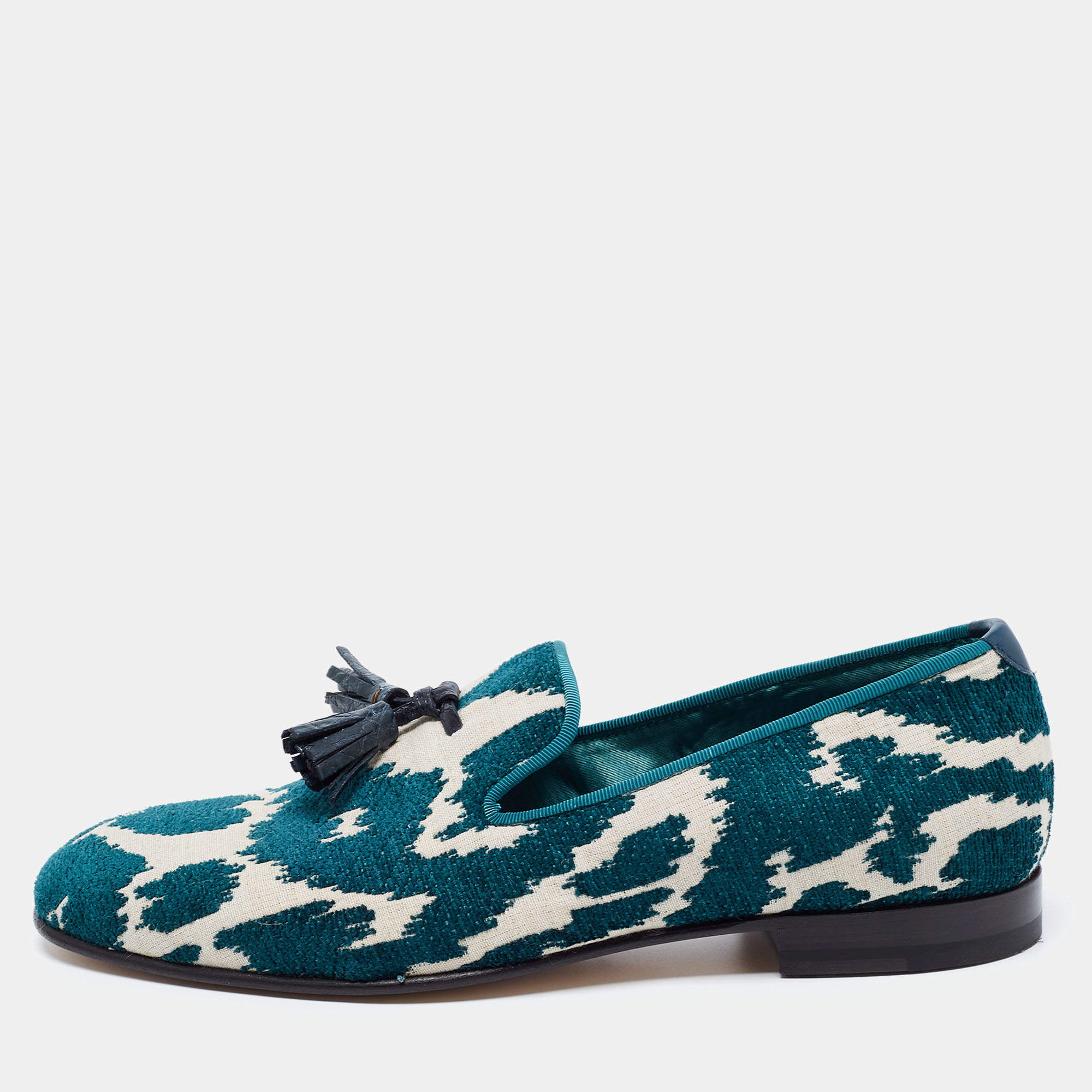 Tom Ford Green/White Fabric Tassel Detail Loafers Size 41