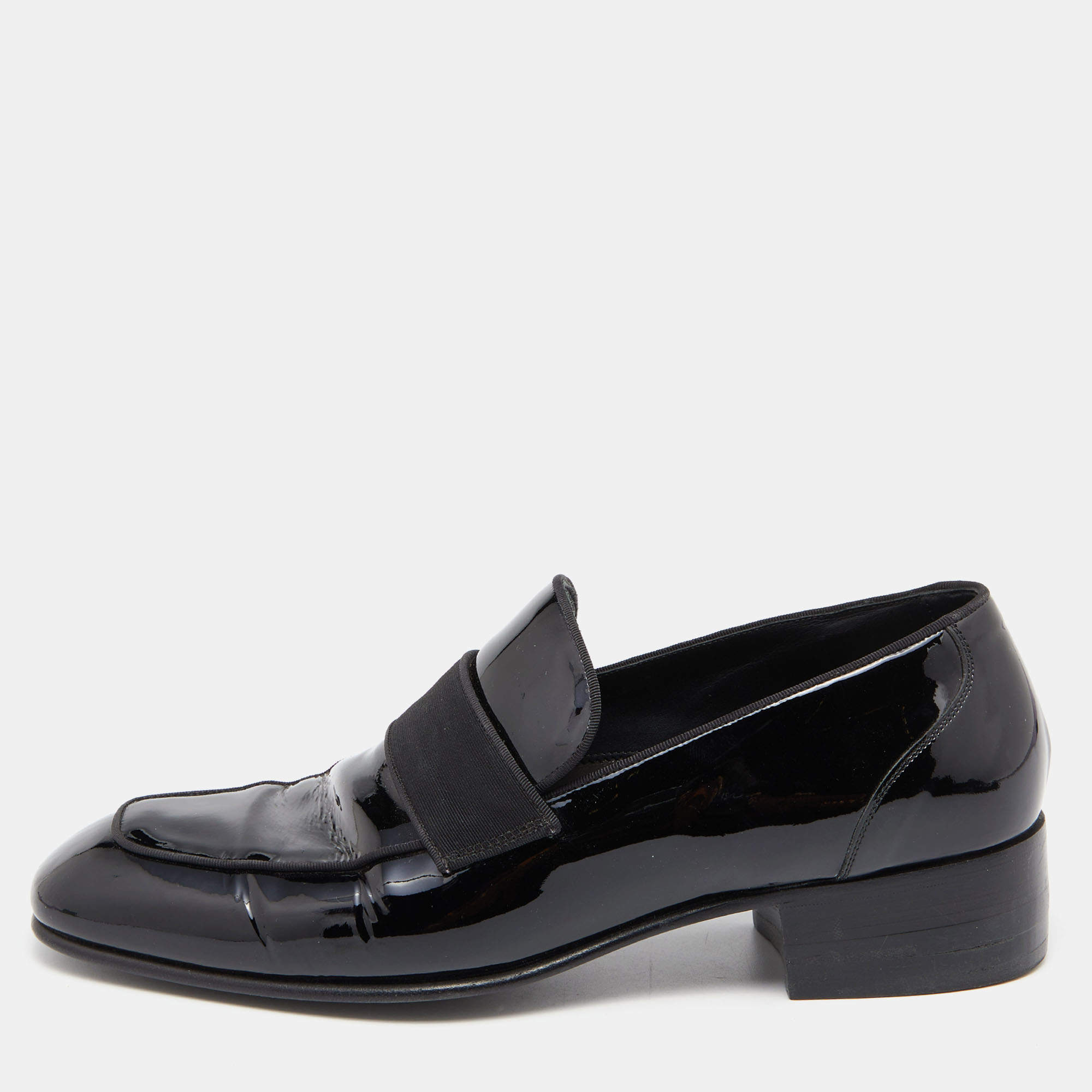 Tom Ford Black Patent Leather and Ribbon Band Tuxedo Loafers Size 43