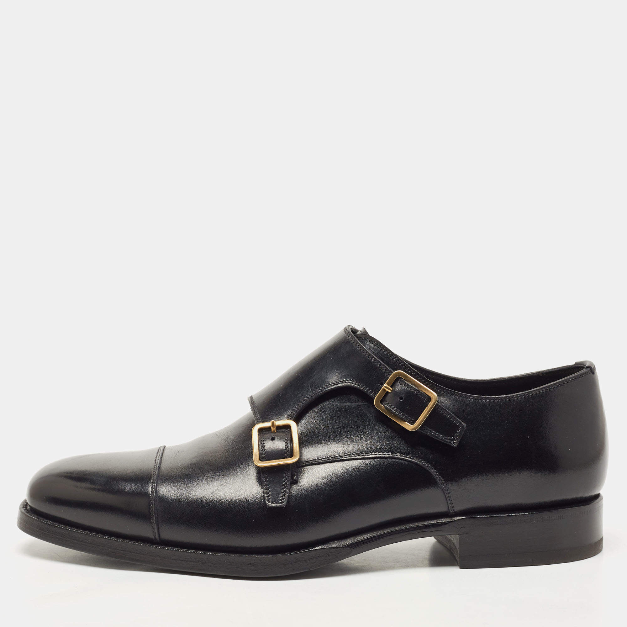 Tom Ford Black Leather Elkan Monk Strap Derby Size 42