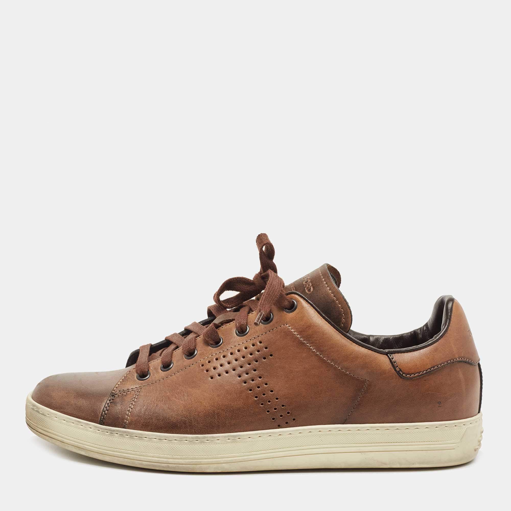 Tom Ford Brown Leather Low Top Sneakers Size 43
