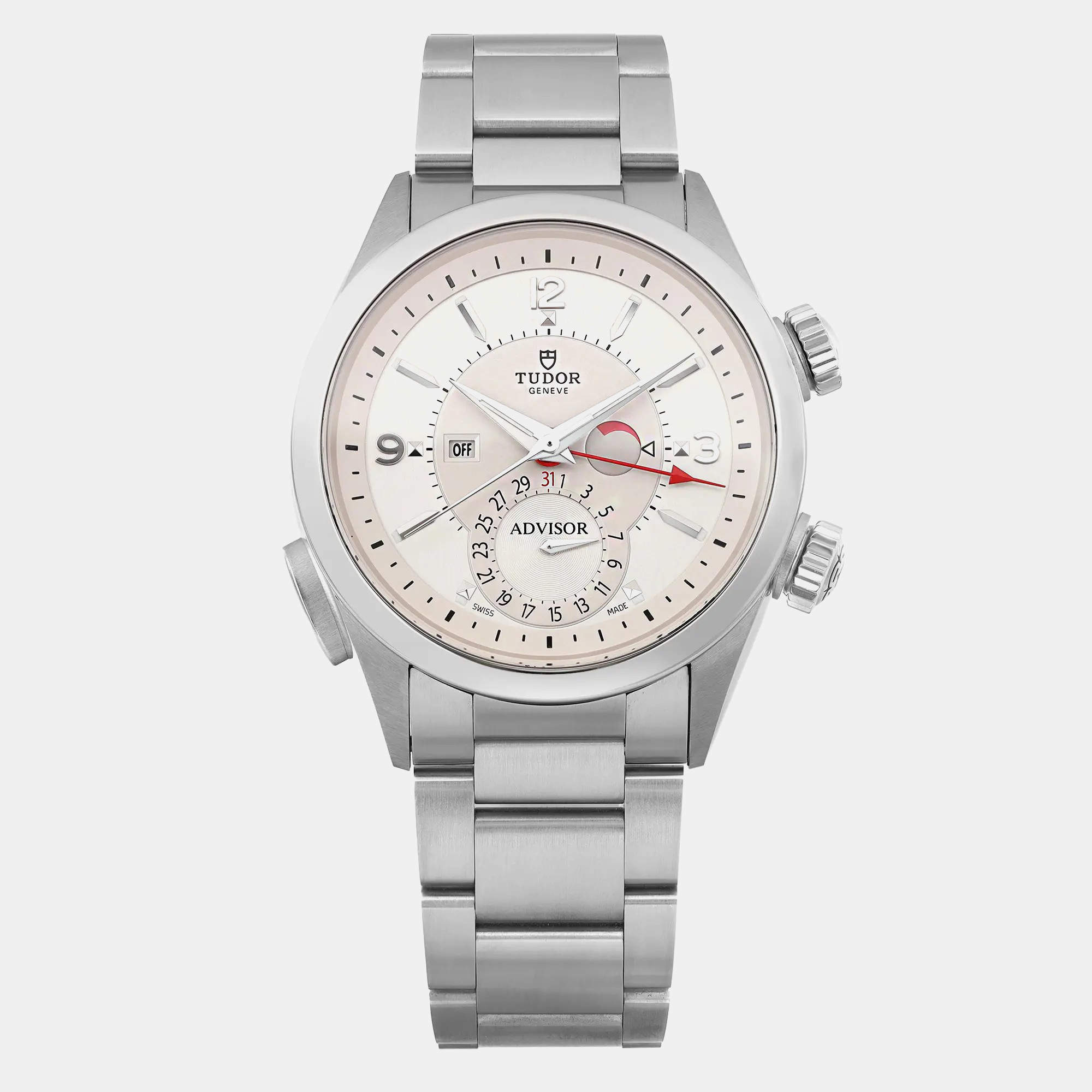 Tudor White Stainless Steel Heritage Advisor 79620T-95740 Automatic Men's Wristwatch 42mm