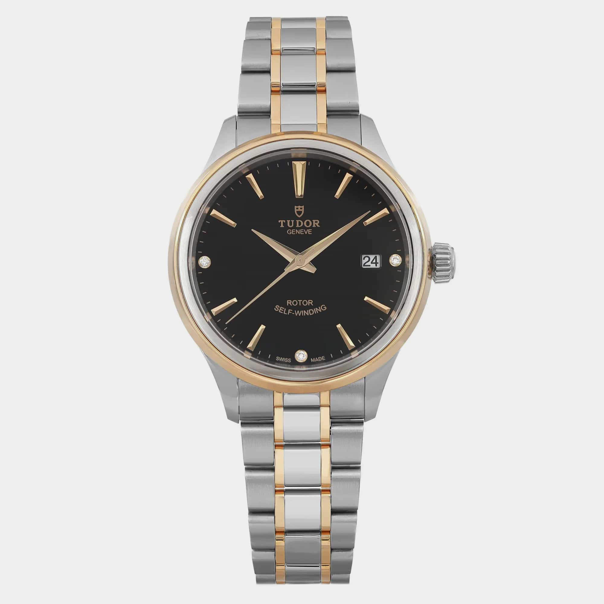 Tudor Black Diamond 18K Yellow Gold Stainless Steel Style Automatic Men's Wristwatch 38 mm