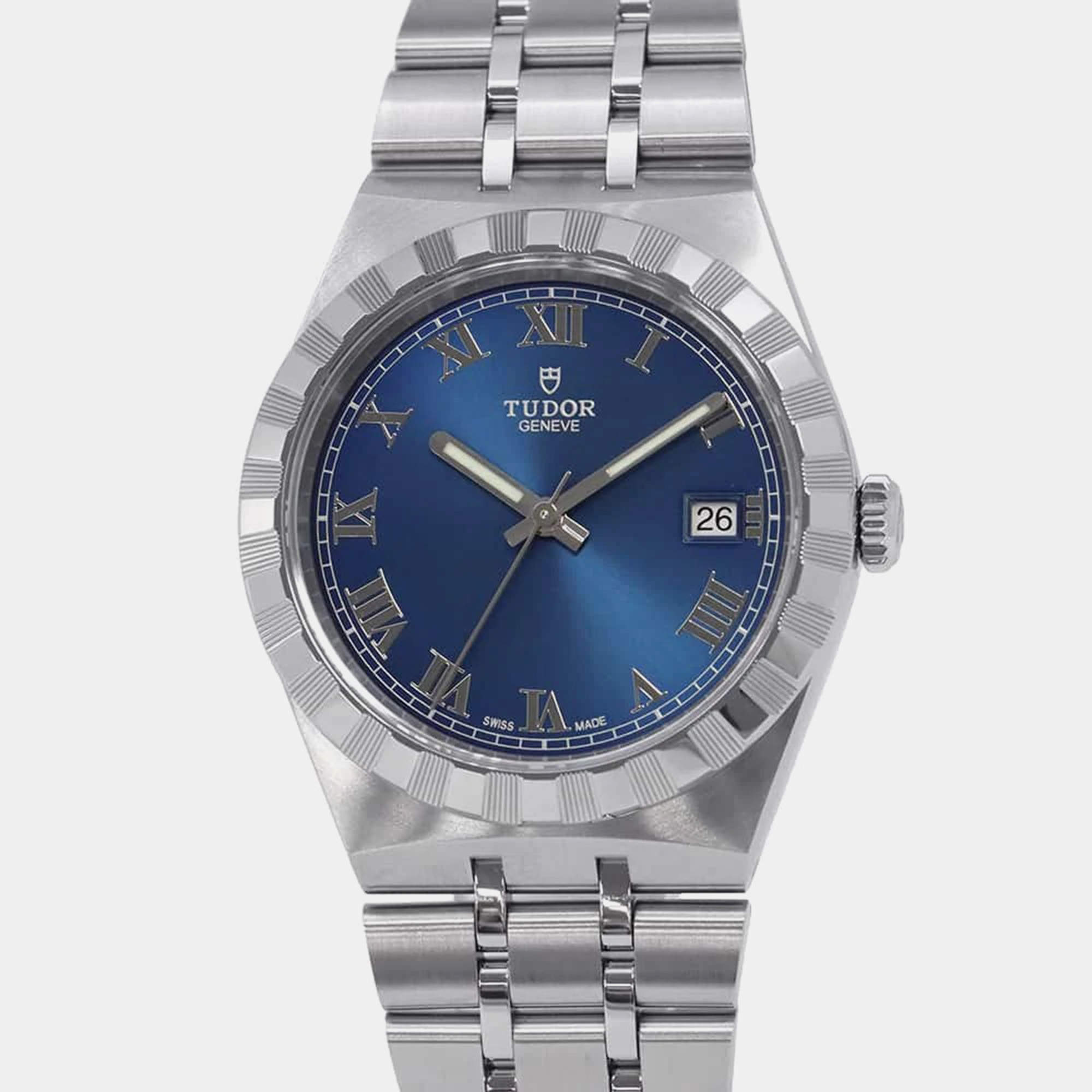 Pre Owned Tudor Blue Stainless Steel Royal M28500-0005 Automatic Men's Wristwatch 38 mm