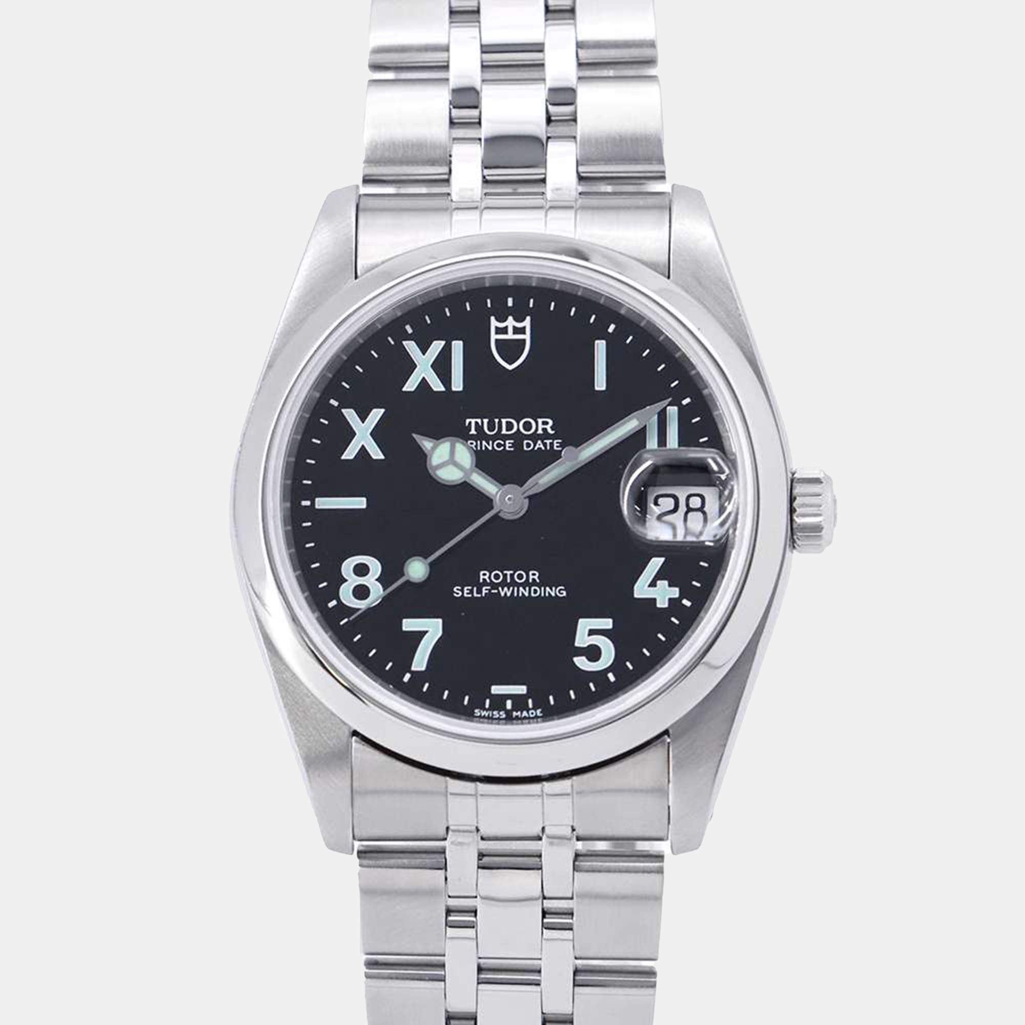 Tudor Black Steel Prince Date 74000N Men's Wristwatch 34mm
