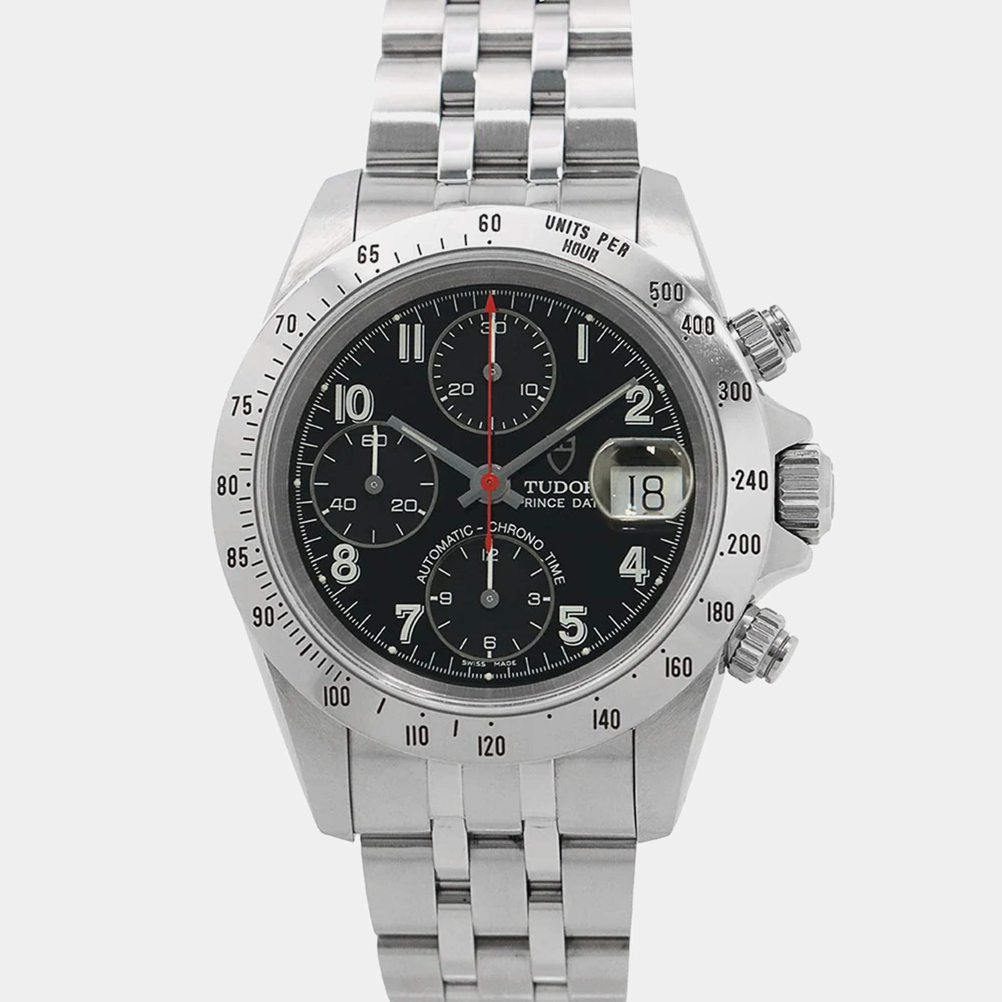 Pre Owned Tudor Prince Date 79280 Automatic Black Stainless Steel Men's Wristwatch 40 mm