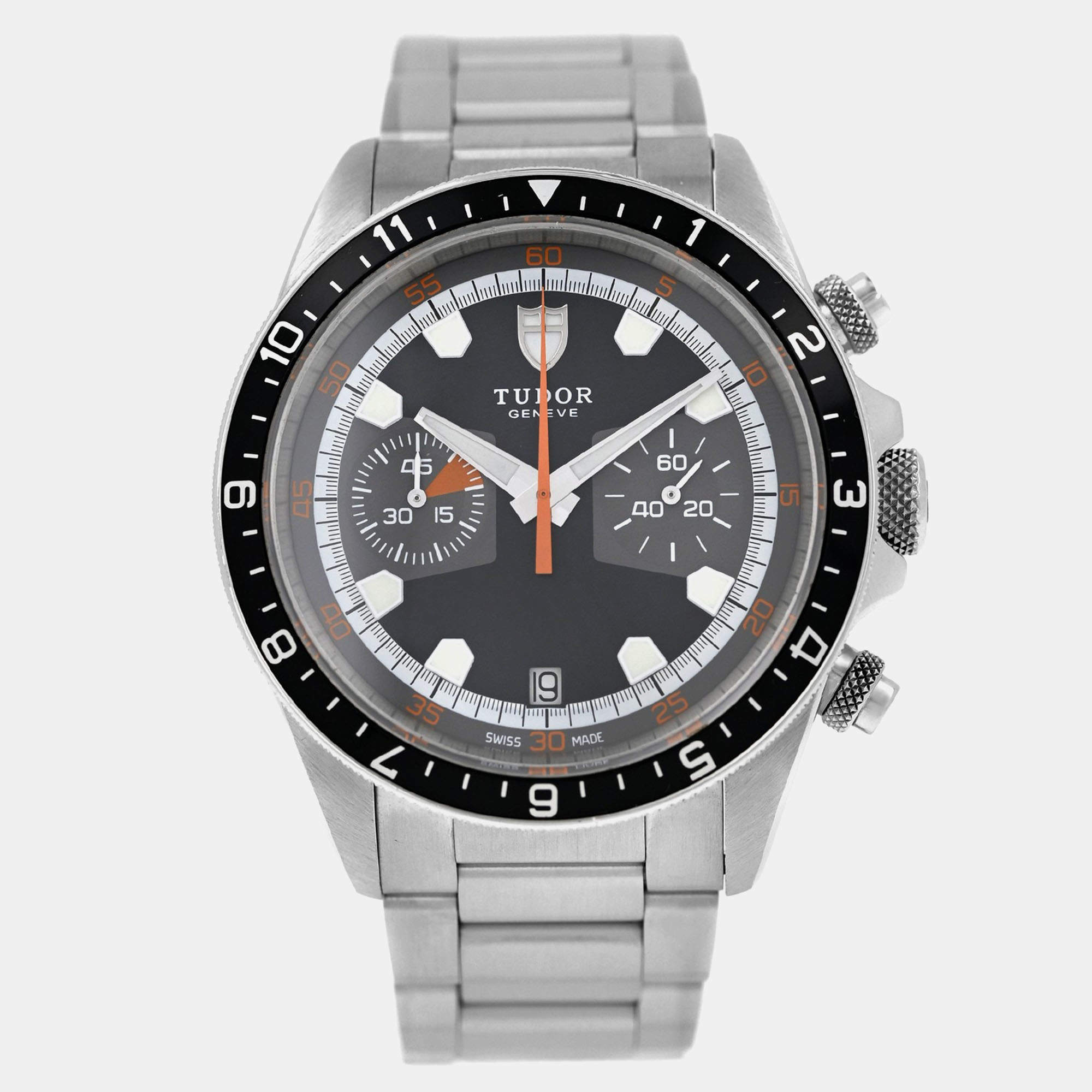 Pre Owned Tudor Heritage Chronograph 70330N Automatic Black Stainless Steel Men's Wristwatch 42 mm