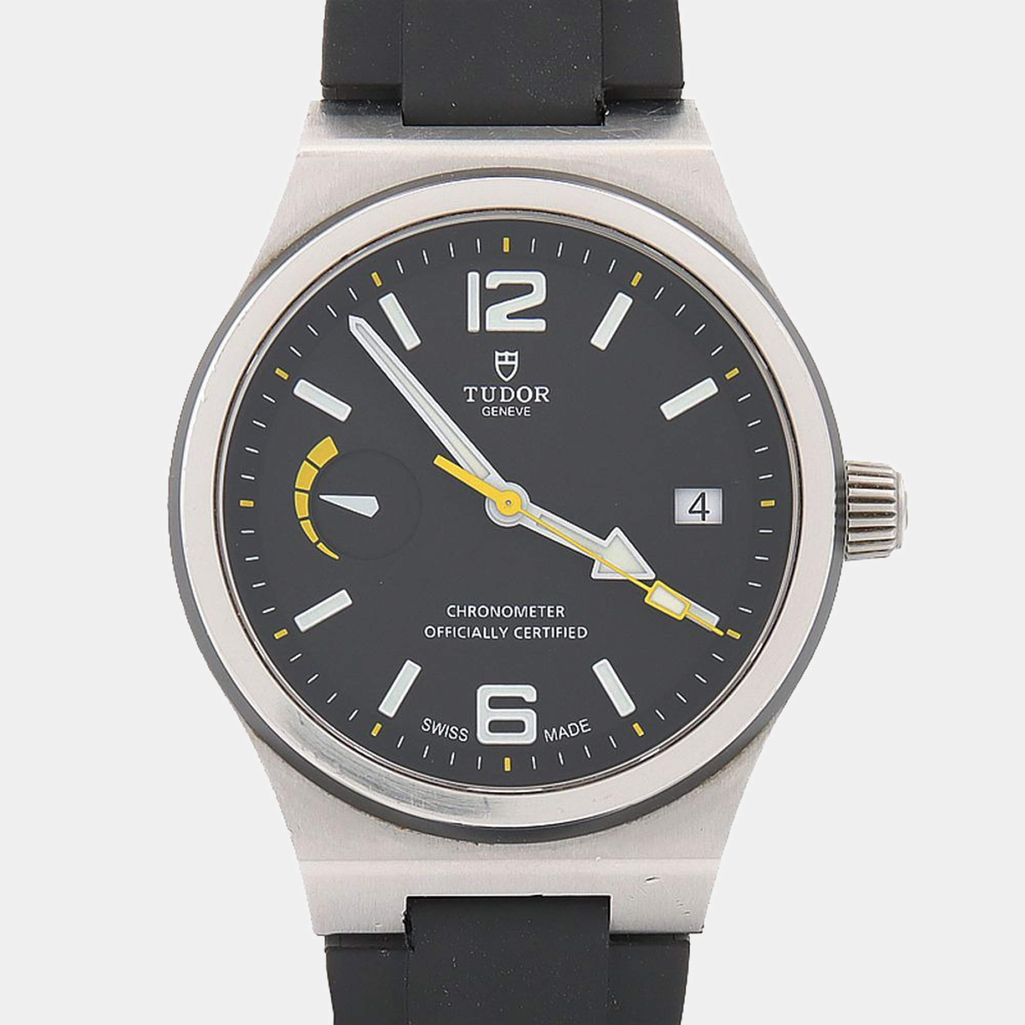 مملوكة مسبقًا Tudor North Flag 91210 Automatic Black Stainless Steel Men's Wristwatch 40mm