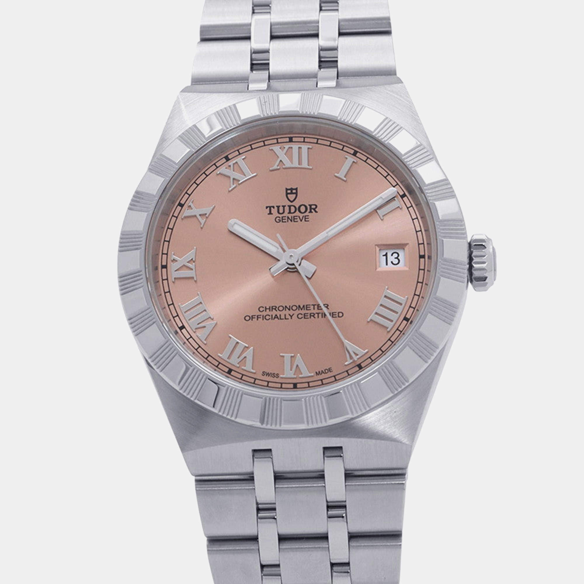 Pre Owned Tudor Royal M2836C1A0-0105 Salmon Pink Stainless Steel Automatic Men's Wristwatch 36mm